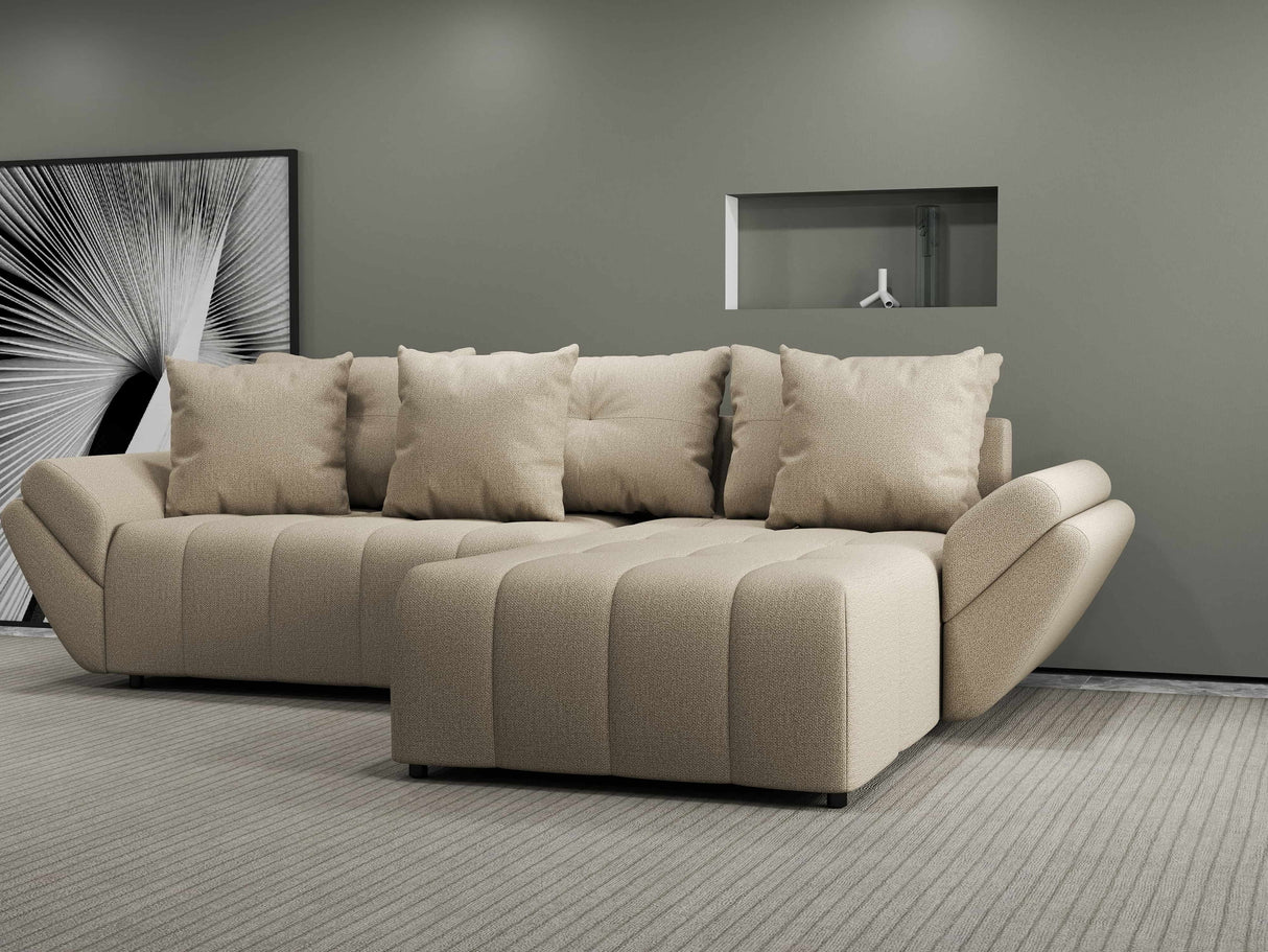Colțar extensibil dumonde cu ladă de depozitare si sezut confortabil din spuma HR, Berlin Enjoy Beige 280x185 cm II Fabrica