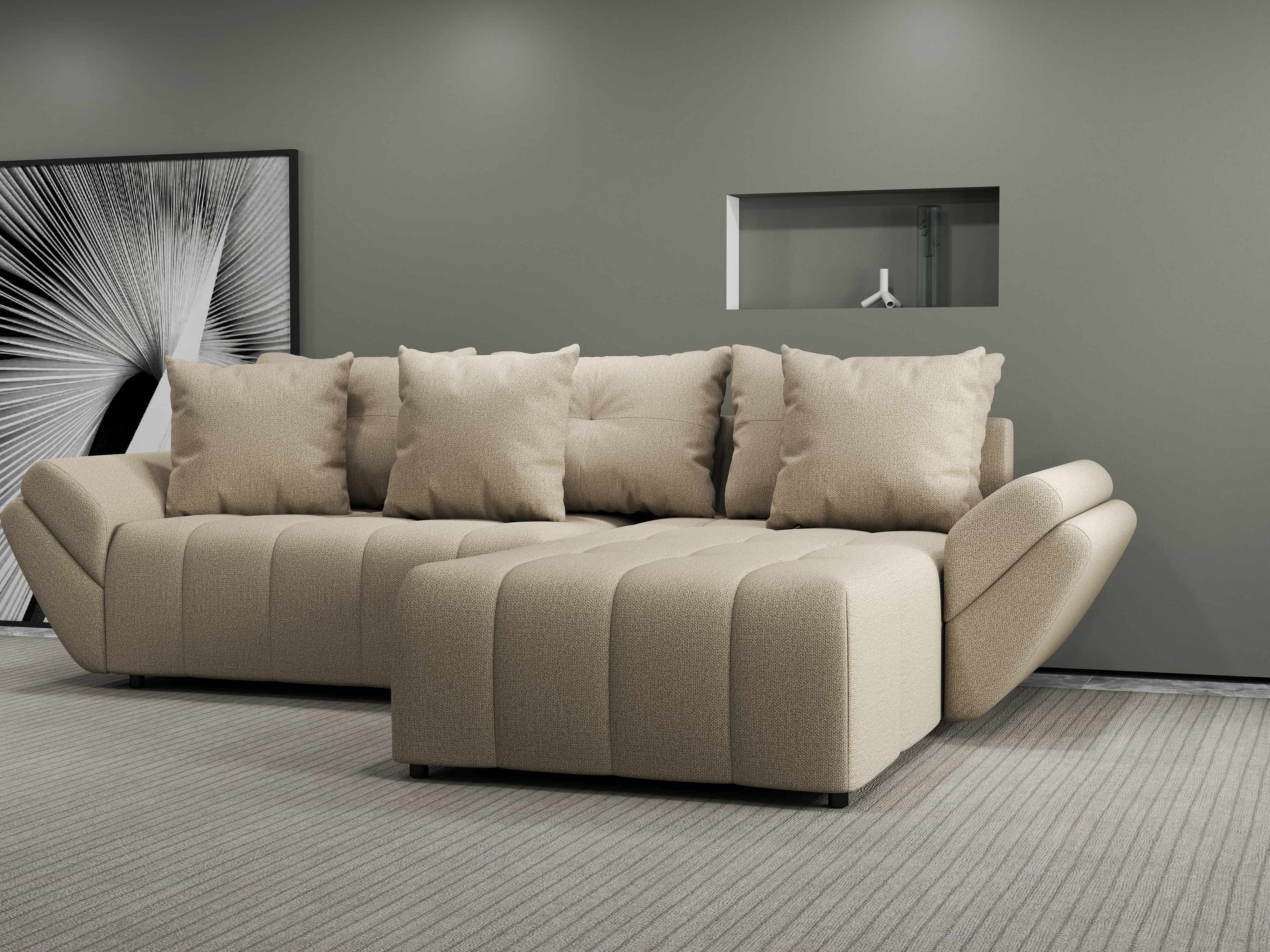 Colțar extensibil dumonde cu ladă de depozitare si sezut confortabil din spuma HR, Berlin Enjoy Beige 280x185 cm II Fabrica