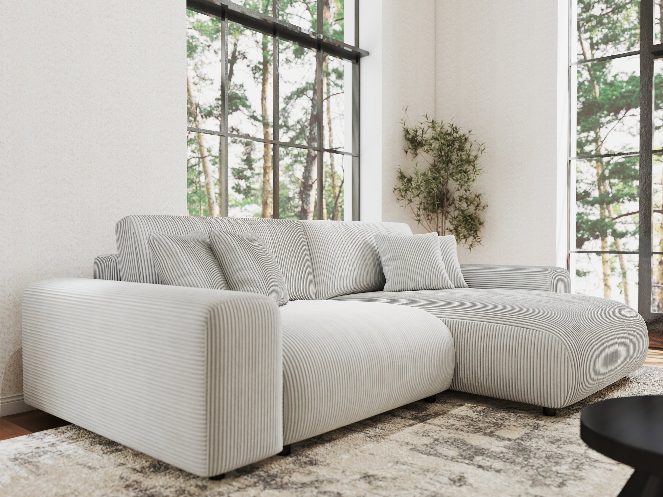 Colțar extensibil dumonde cu ladă de depozitare si sezut confortabil din spuma HR, Sarina Zoom Gri 255x168 cm II