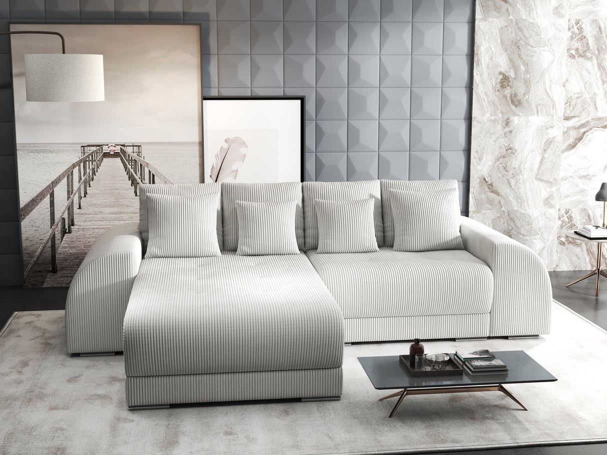 Colțar extensibil dumonde cu ladă de depozitare si sezut confortabil din spuma HR, Verona Zoom Gri 290x185 cm Fabrica