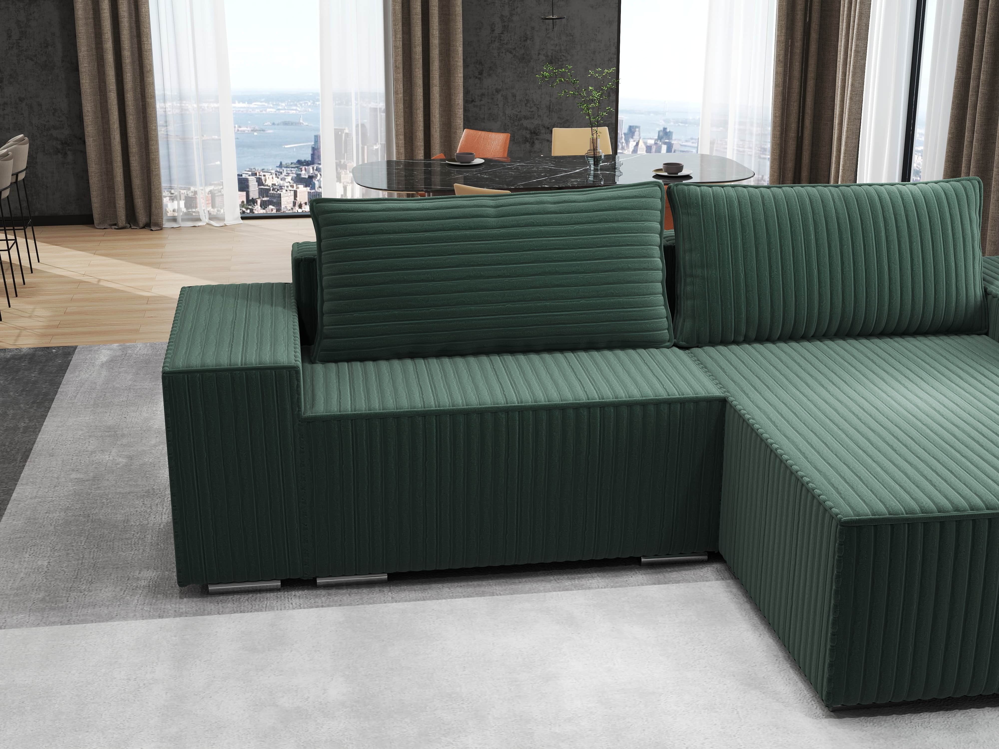 Colțar extensibil dumonde cu ladă de depozitare si sezut confortabil din spuma HR, Dream Ambience Verde 290x185 cm II Fabrica