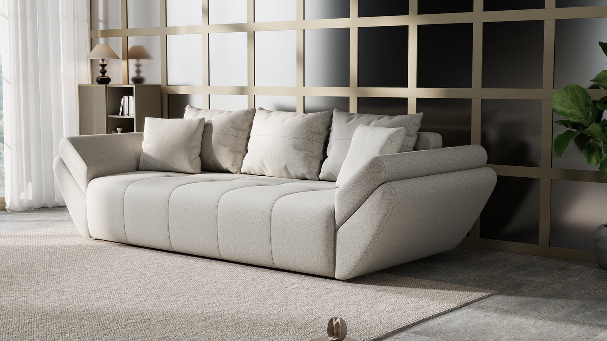Canapea extensibilă dumonde cu ladă de depozitare si sezut confortabil din spuma HR, Berlin New Bej 250x100 cm Fabrica