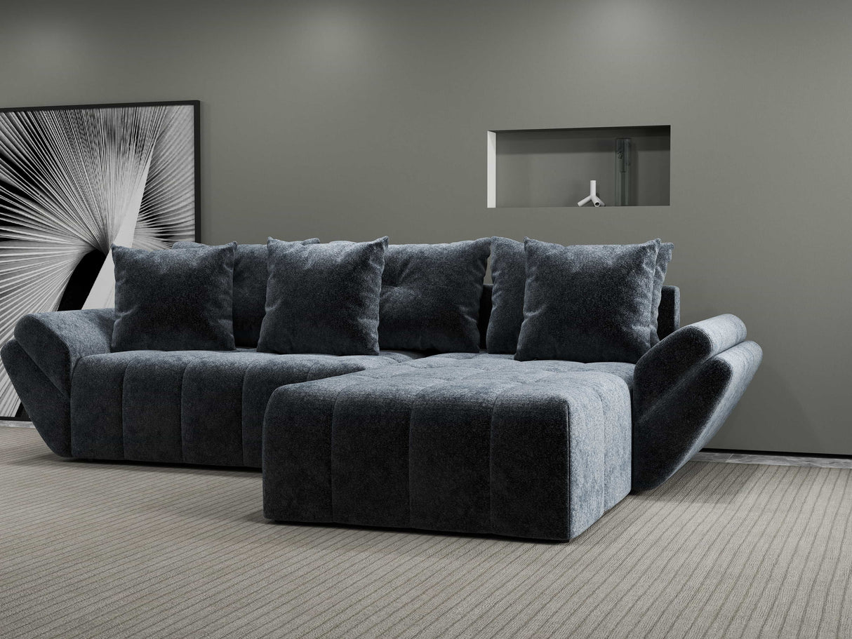 Colțar extensibil dumonde cu ladă de depozitare si sezut confortabil din spuma HR, Berlin Euphoria Gri Grafit 280x185 cm II Fabrica