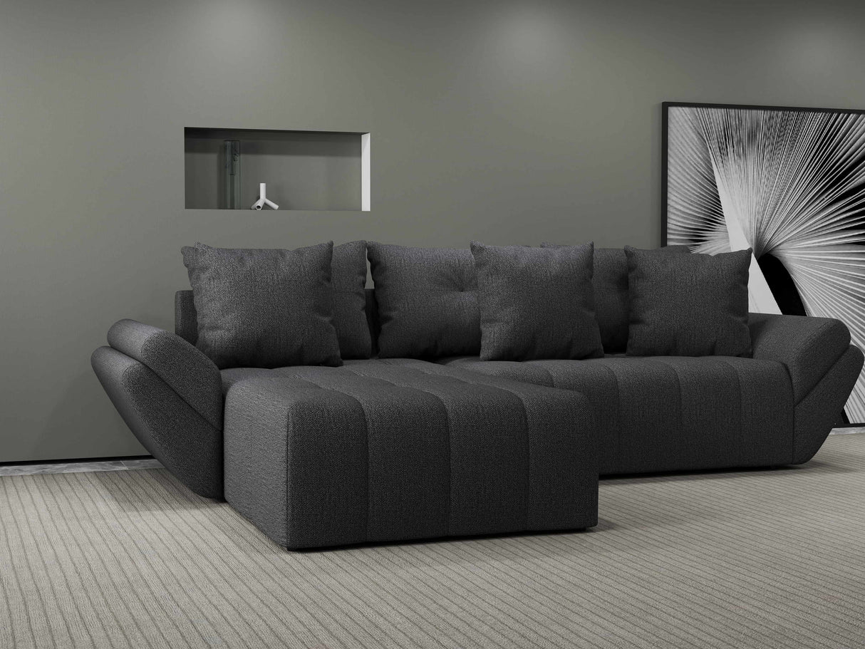 Colțar extensibil dumonde cu ladă de depozitare si sezut confortabil din spuma HR, Berlin Enjoy Gri Grafit 280x185 cm Fabrica