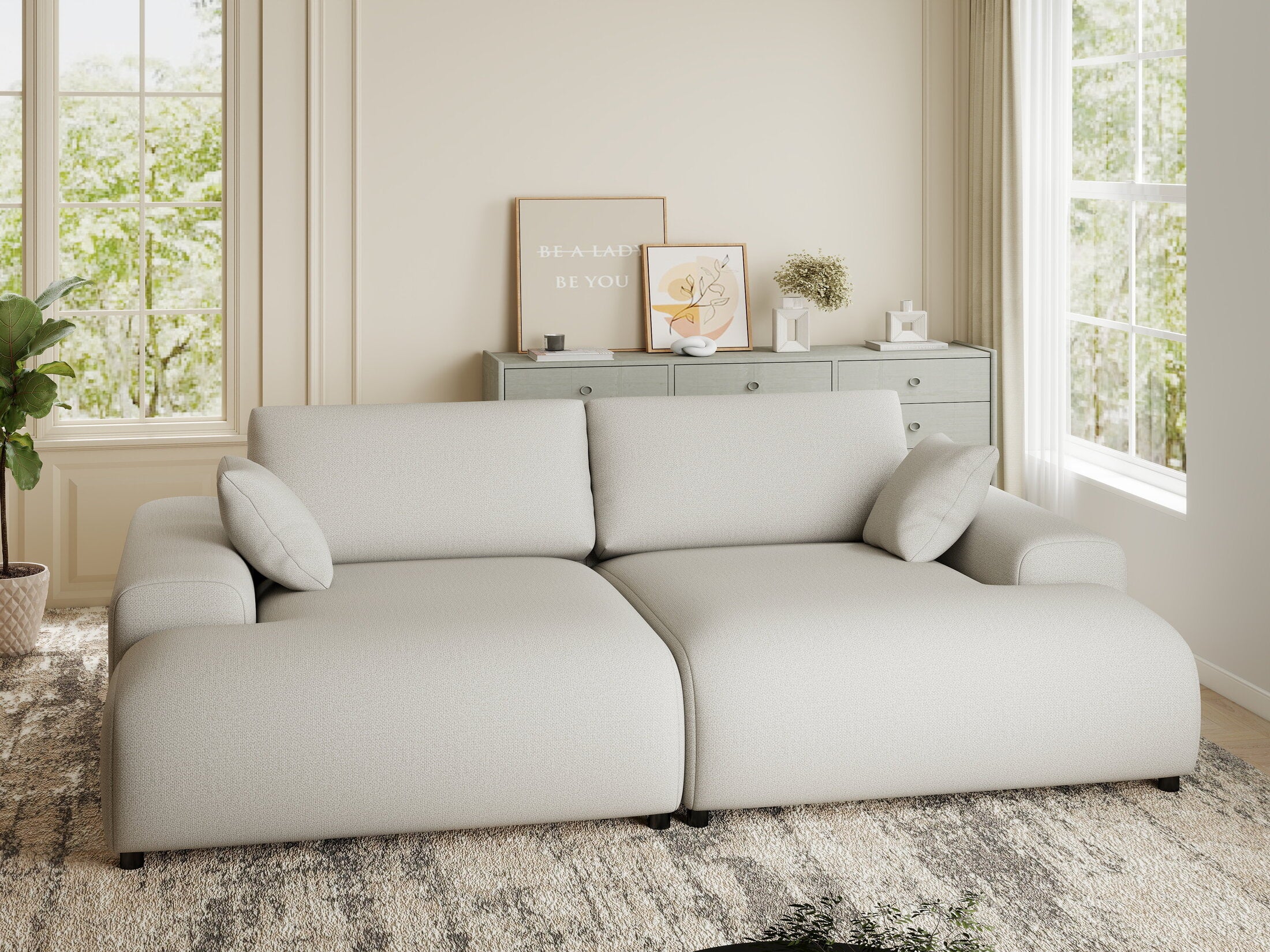 Canapea dumonde cu sezut confortabil din spuma HR, Hudson Enjoy Bej 237x144 cm