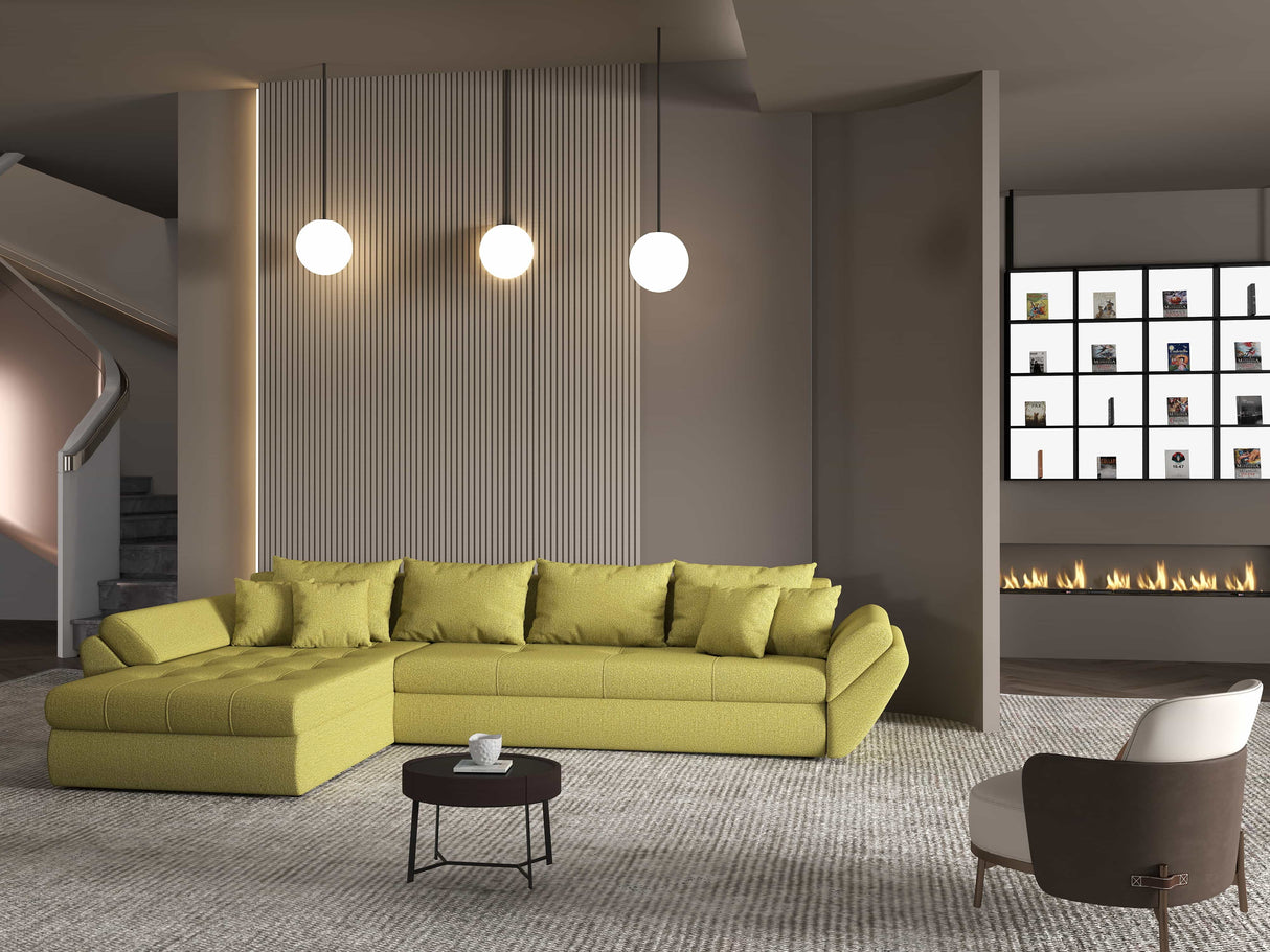 Colțar extensibil dumonde cu ladă de depozitare si sezut confortabil din spuma HR, Loana XL Enjoy Verde 335x185 cm Fabrica