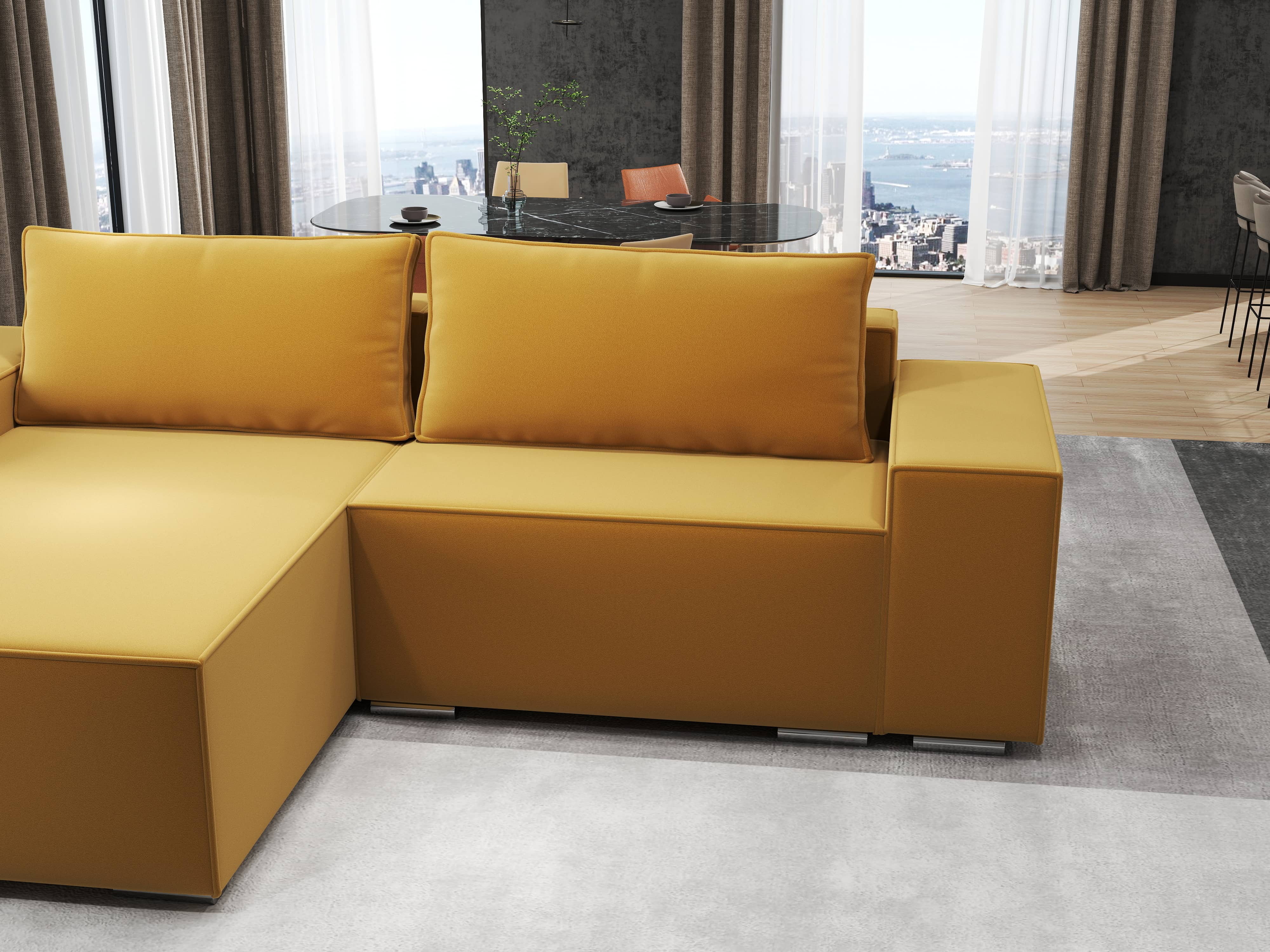 Colțar extensibil dumonde cu ladă de depozitare si sezut confortabil din spuma HR, Dream Royal Mustar 290x185 cm Fabrica