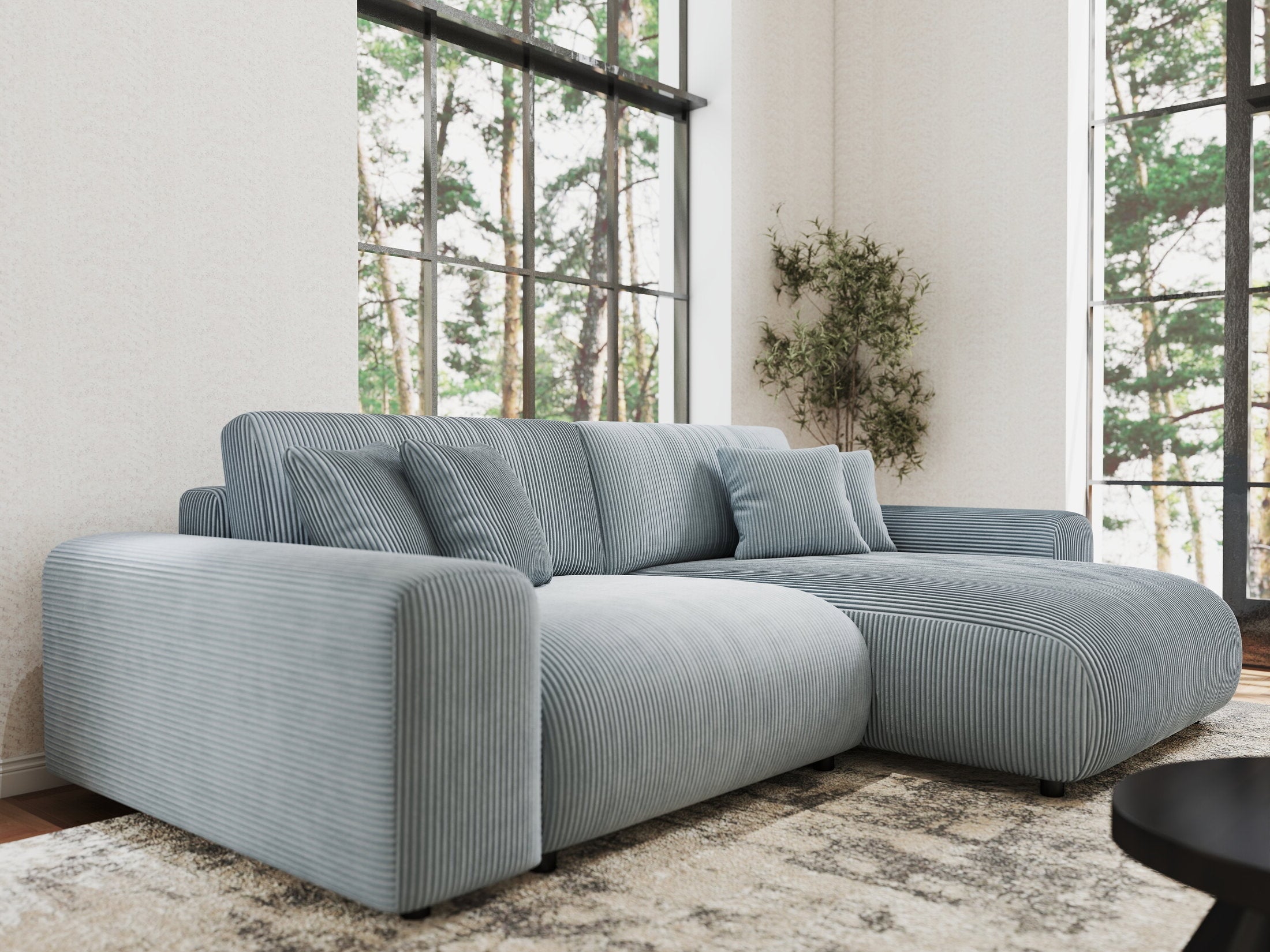 Colțar extensibil dumonde cu ladă de depozitare si sezut confortabil din spuma HR, Sarina Zoom Gri Mint 255x168 cm II