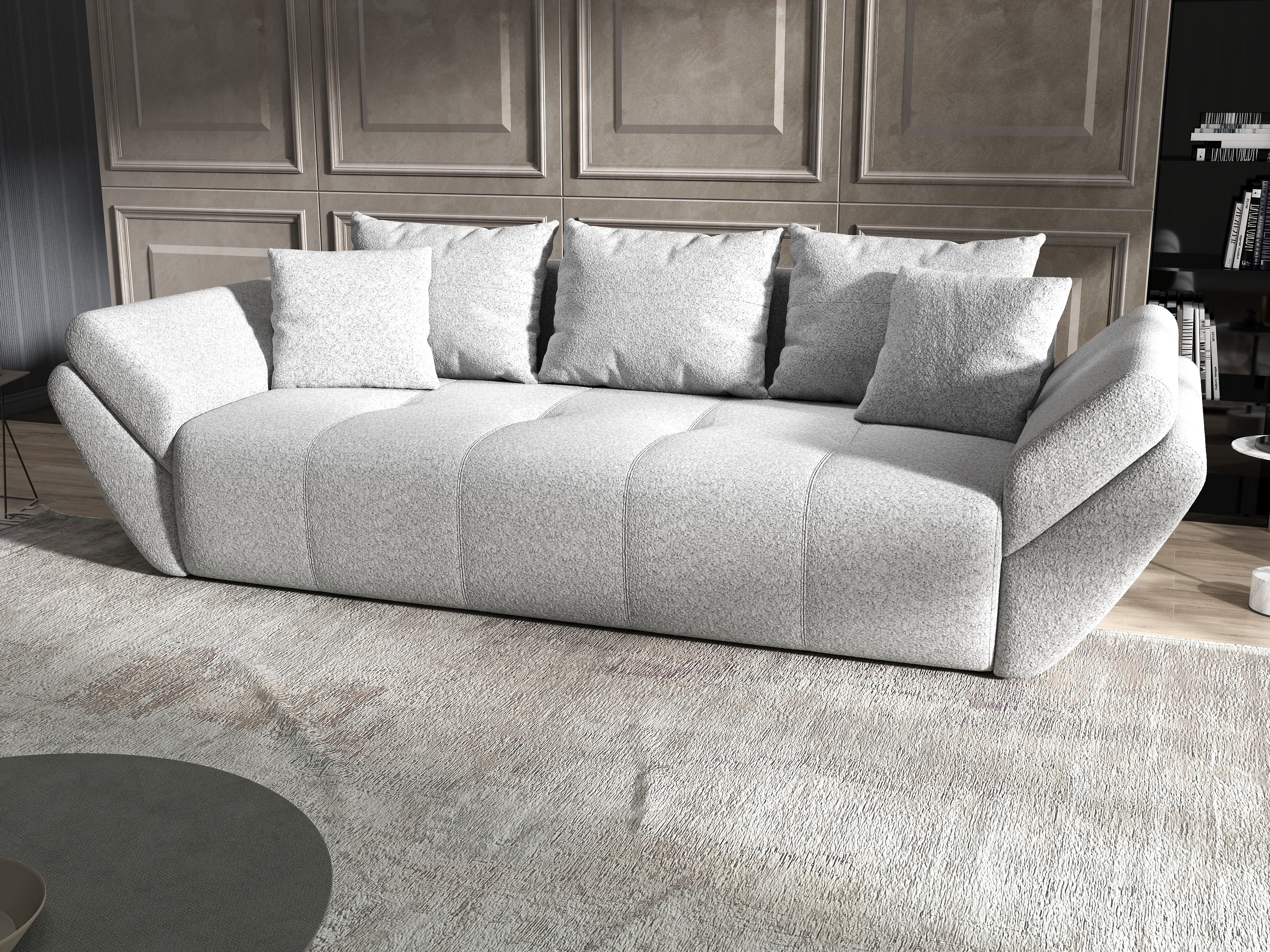 Canapea extensibilă dumonde cu ladă de depozitare si sezut confortabil din spuma HR, Berlin Euphoria Grey 250x100 cm Fabrica