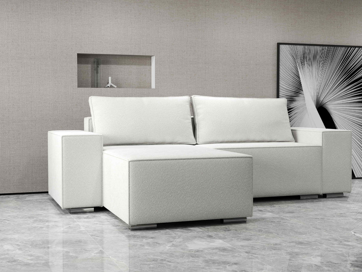 Colțar extensibil dumonde cu ladă de depozitare si sezut confortabil din spuma HR, Dream Euphoria Alb 290x185 cm Fabrica