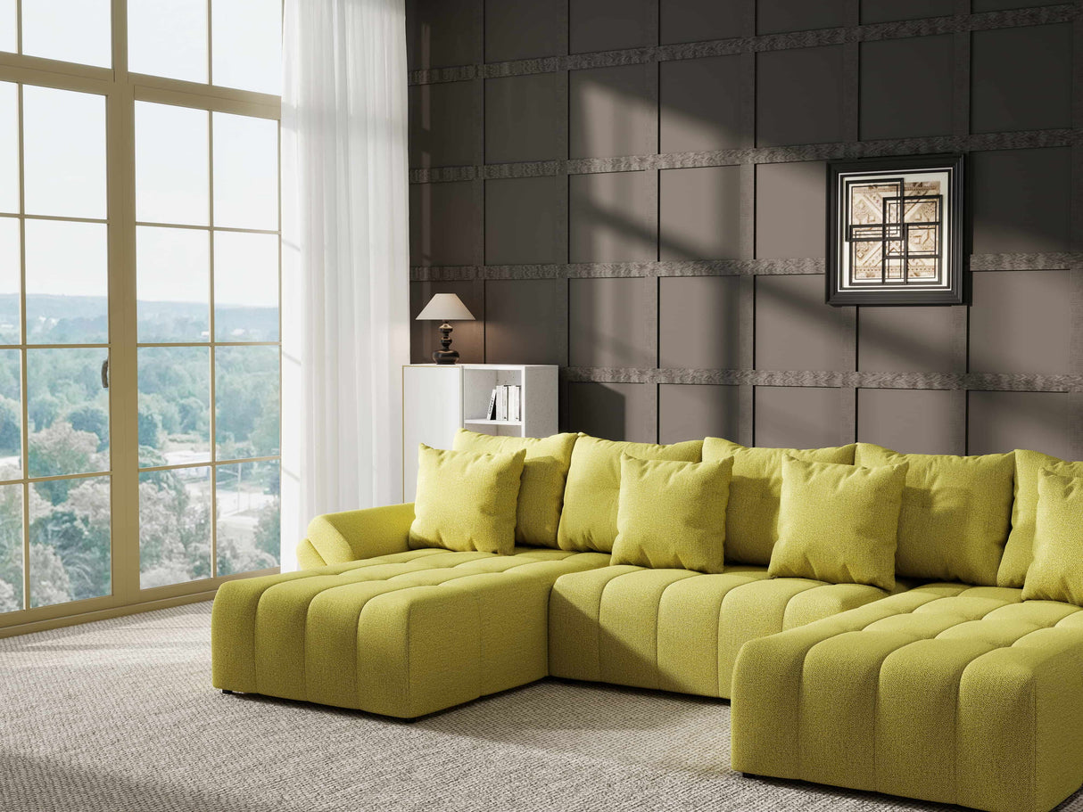 Colțar extensibil dumonde cu ladă de depozitare si sezut confortabil din spuma HR, Berlin U Enjoy Verde 380x180 cm Fabrica