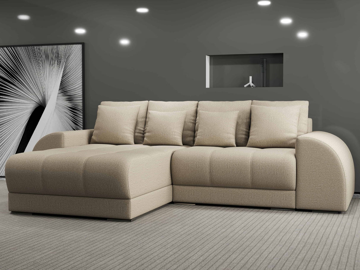 Colțar extensibil dumonde cu ladă de depozitare si sezut confortabil din spuma HR, Verona Enjoy Beige 290x185 cm Fabrica