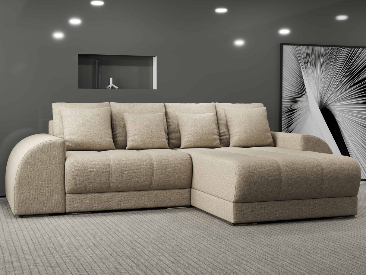 Colțar extensibil dumonde cu ladă de depozitare si sezut confortabil din spuma HR, Verona Enjoy Beige II 290x185 cm Fabrica