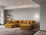 Colțar extensibil dumonde cu ladă de depozitare si sezut confortabil din spuma HR, Loana Royal Mustar U 355x185 cm Fabrica