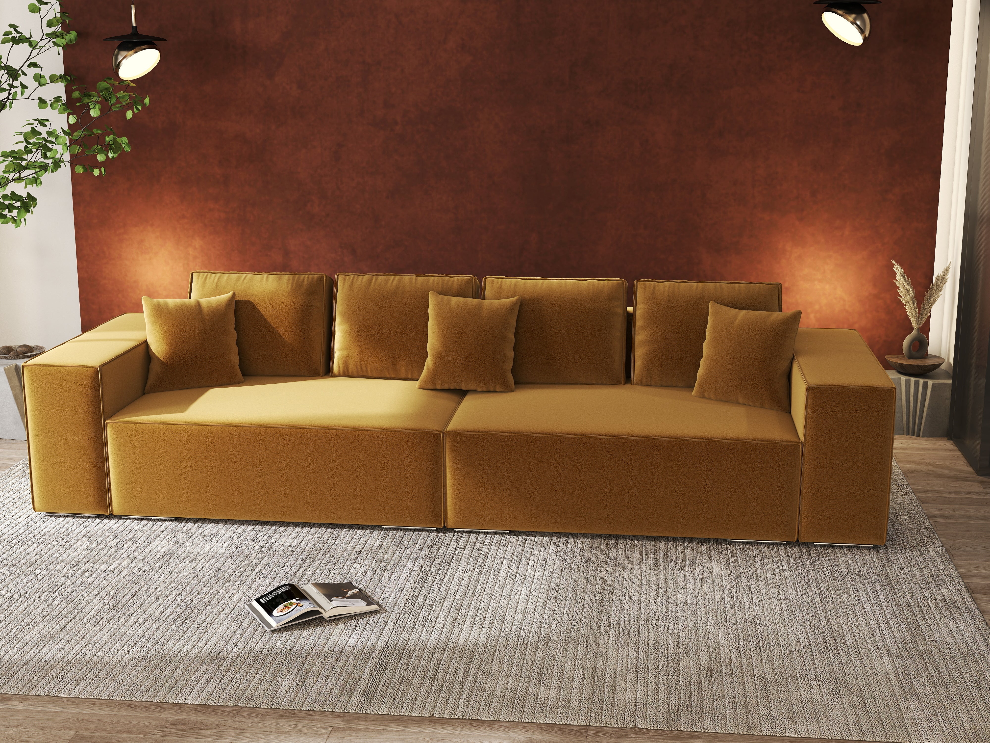 Canapea extensibilă dumonde cu ladă de depozitare si sezut confortabil din spuma HR, Dream Royal Mustar 310x100 cm Fabrica