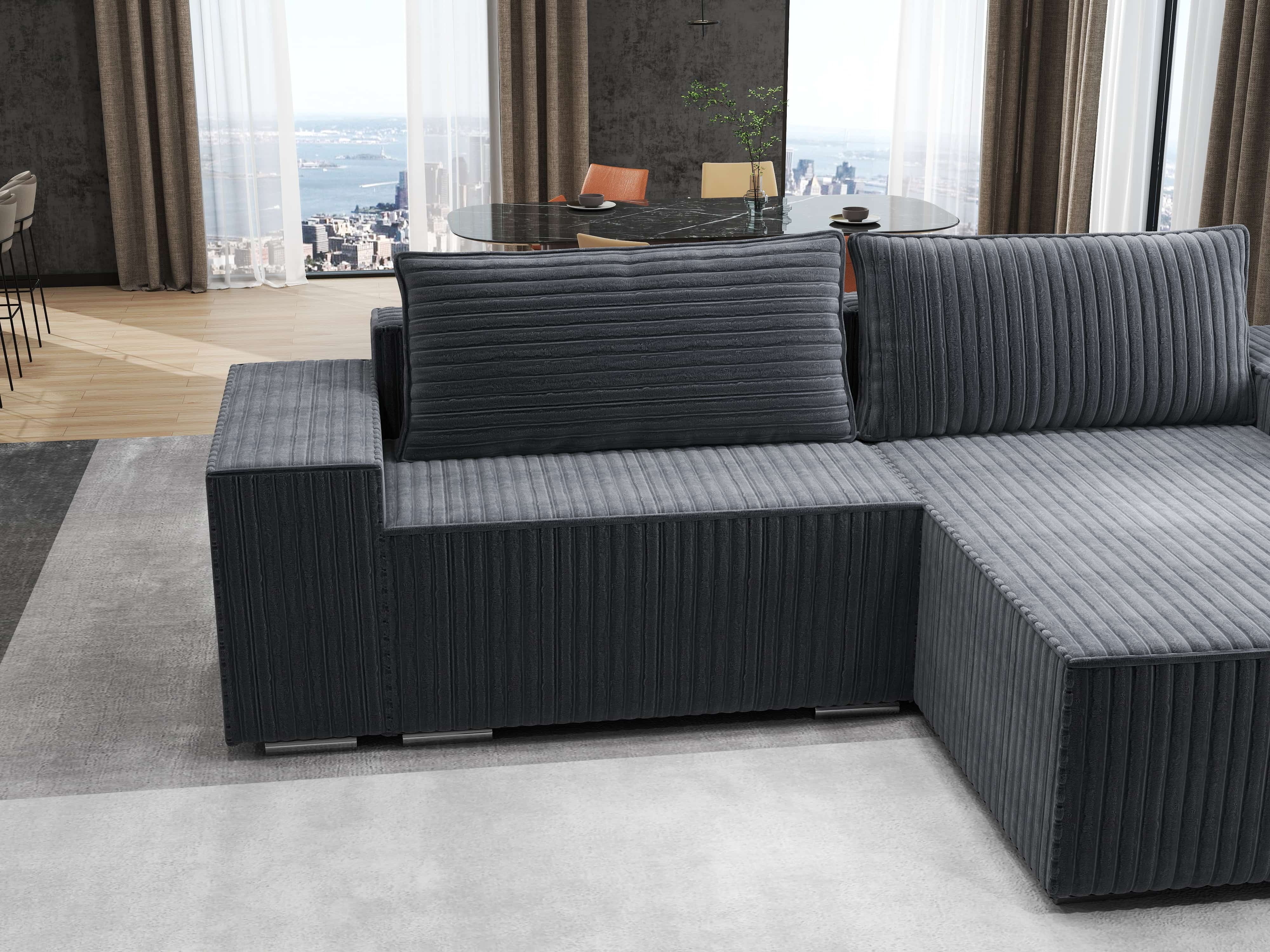 Colțar extensibil dumonde cu ladă de depozitare si sezut confortabil din spuma HR, Dream Ambience Gri 290x185 cm II Fabrica