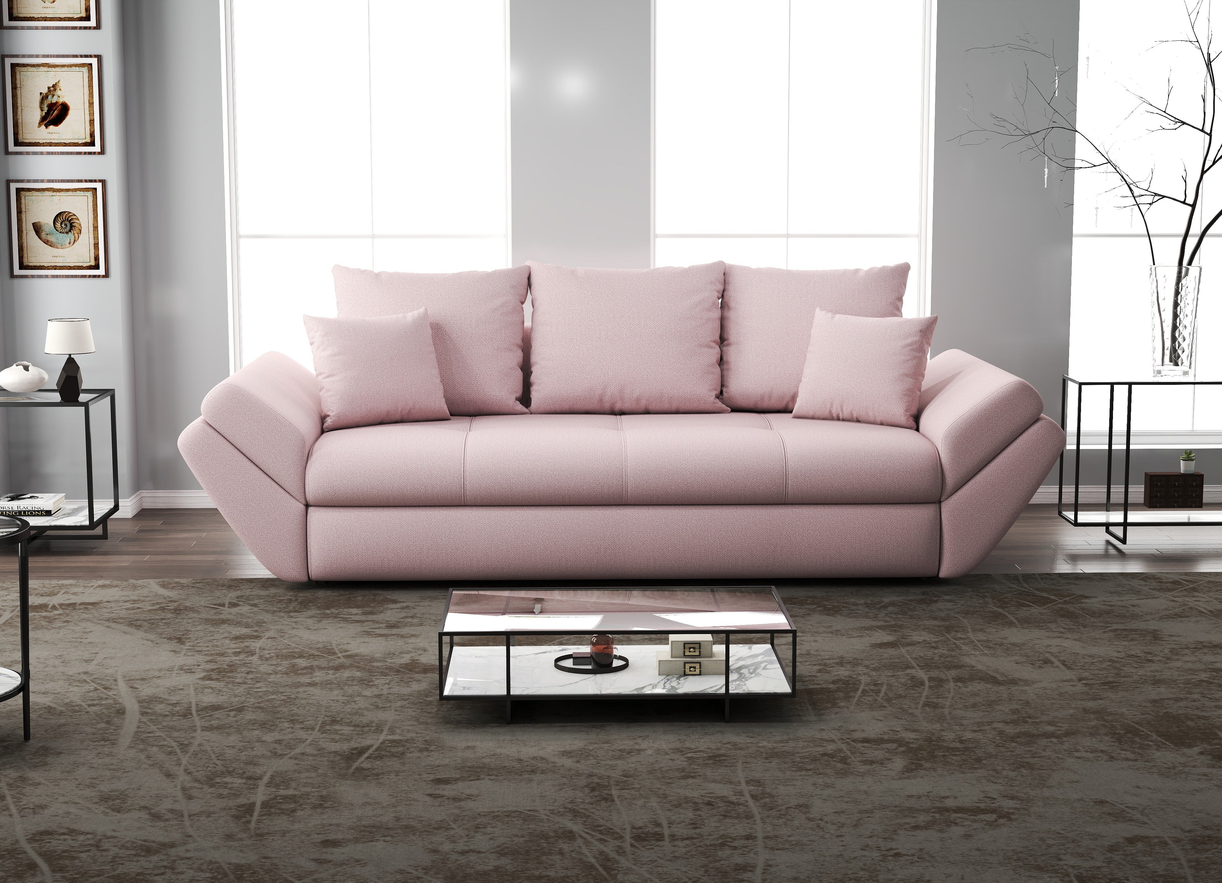 Canapea extensibilă dumonde cu ladă de depozitare si sezut confortabil din spuma HR, Loana Pink 250x100 cm Fabrica
