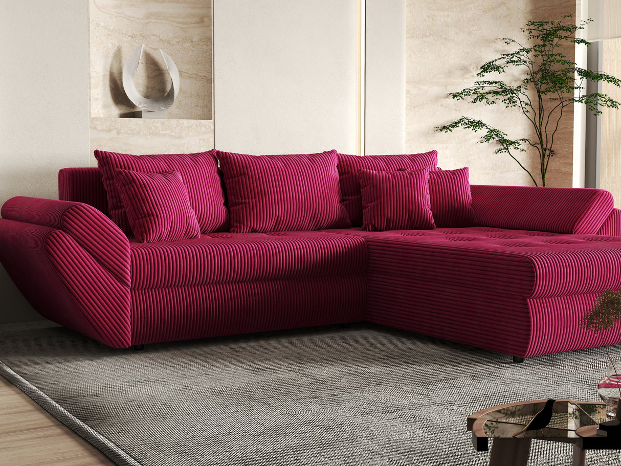Colțar extensibil dumonde cu ladă de depozitare si sezut confortabil din spuma HR, Loana Bordeaux Zoom II 270x185 cm Fabrica