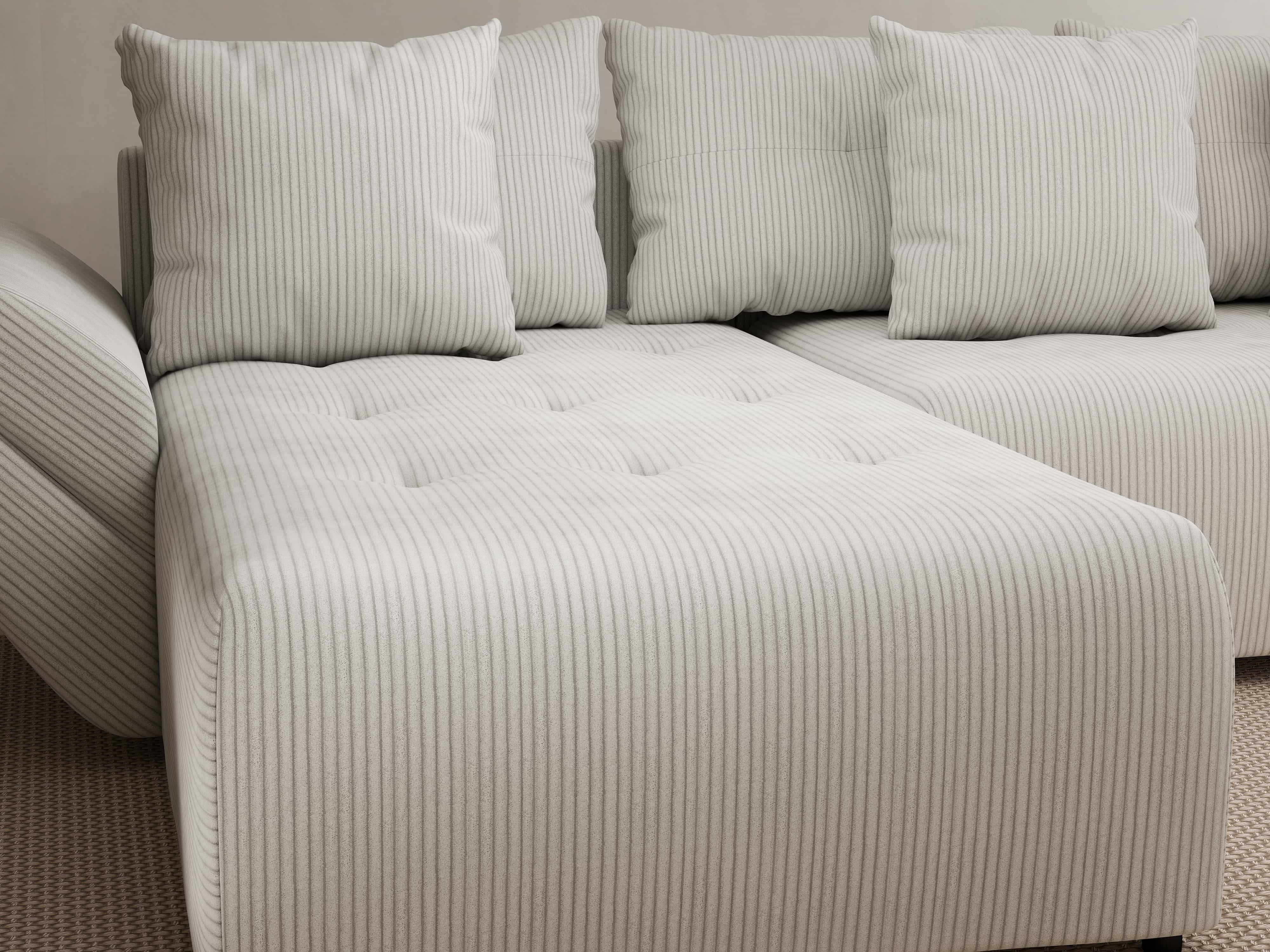 Colțar extensibil dumonde cu ladă de depozitare si sezut confortabil din spuma HR, Berlin Zoom Pearl 280x185 cm Fabrica