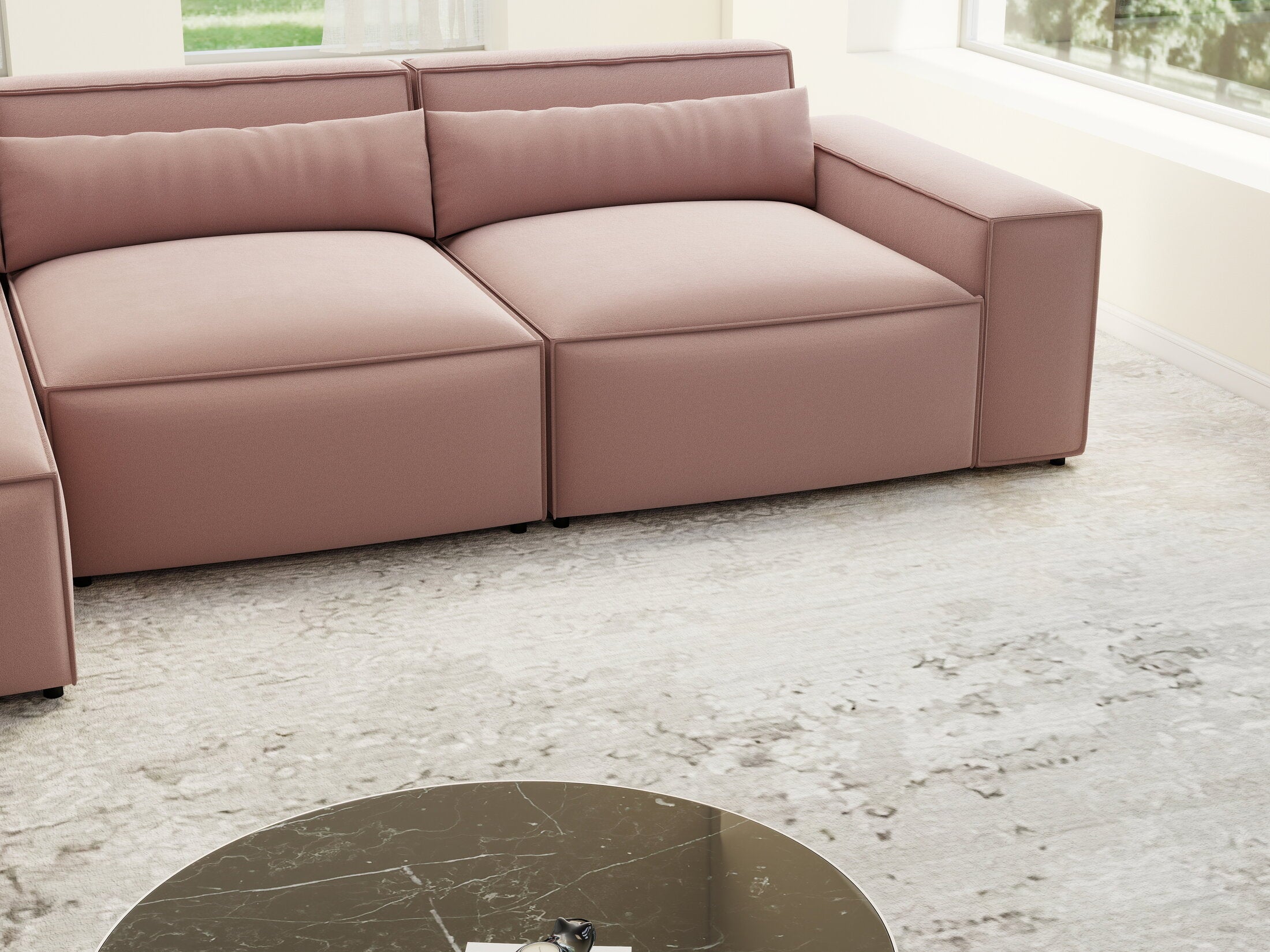 Colțar dumonde cu sezut confortabil din spuma HR, Marvelo XL Royal Roz 366x175 cm