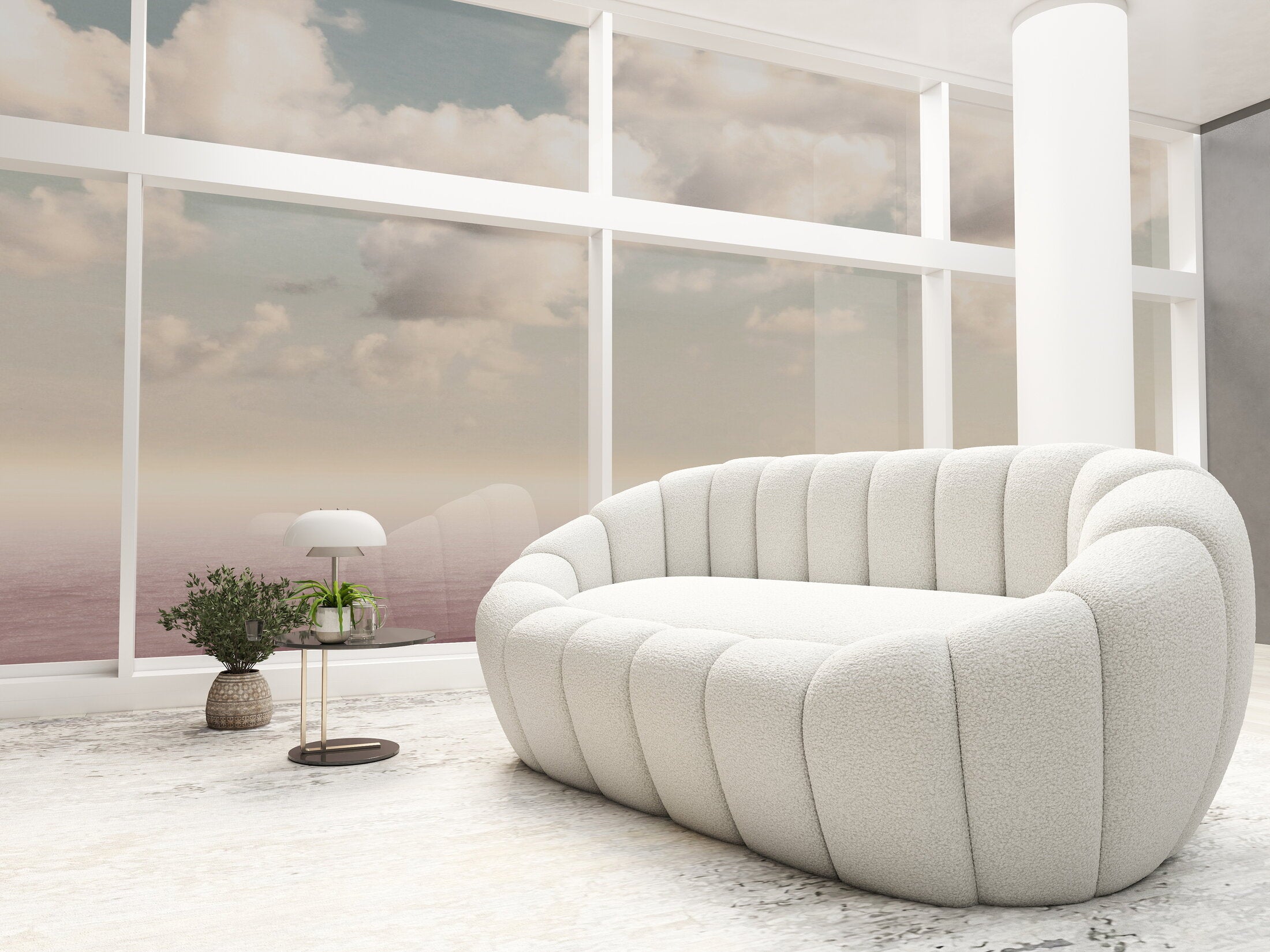 Fotoliu dumonde tapitat Alb modern Isandro 148x92cm