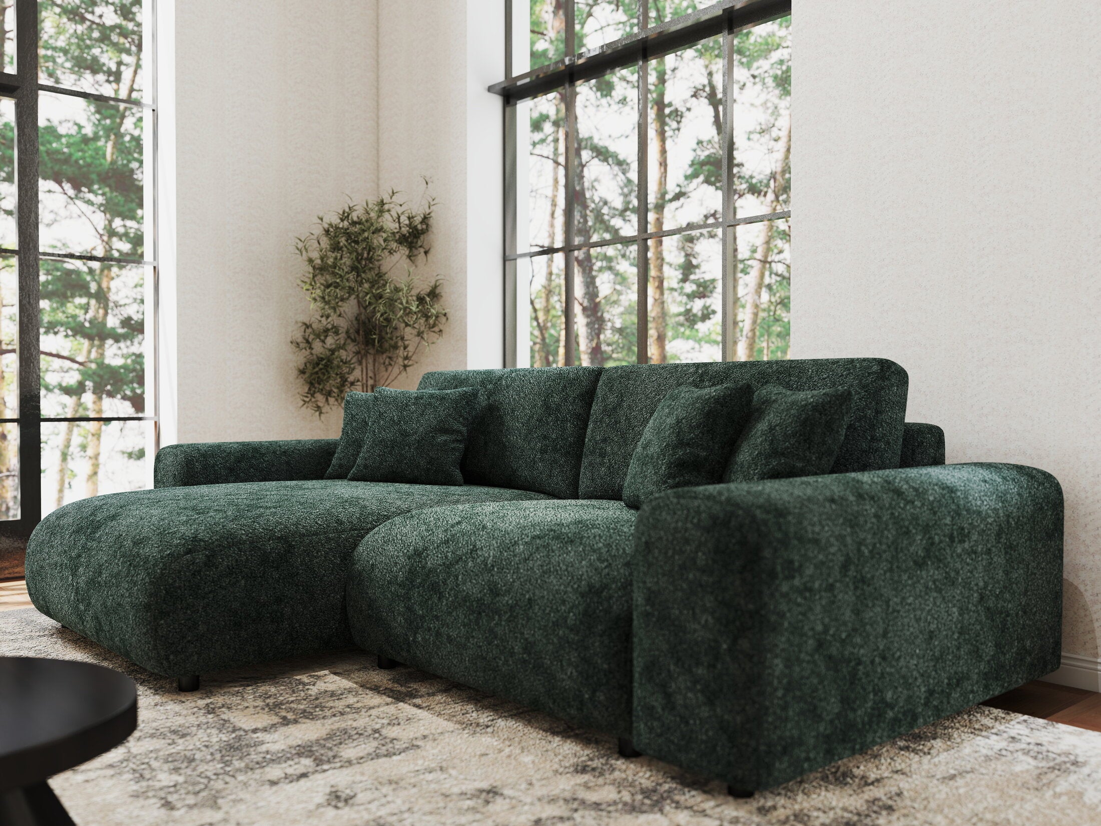 Colțar extensibil dumonde cu ladă de depozitare si sezut confortabil din spuma HR, Sarina Euphoria Verde 255x168 cm