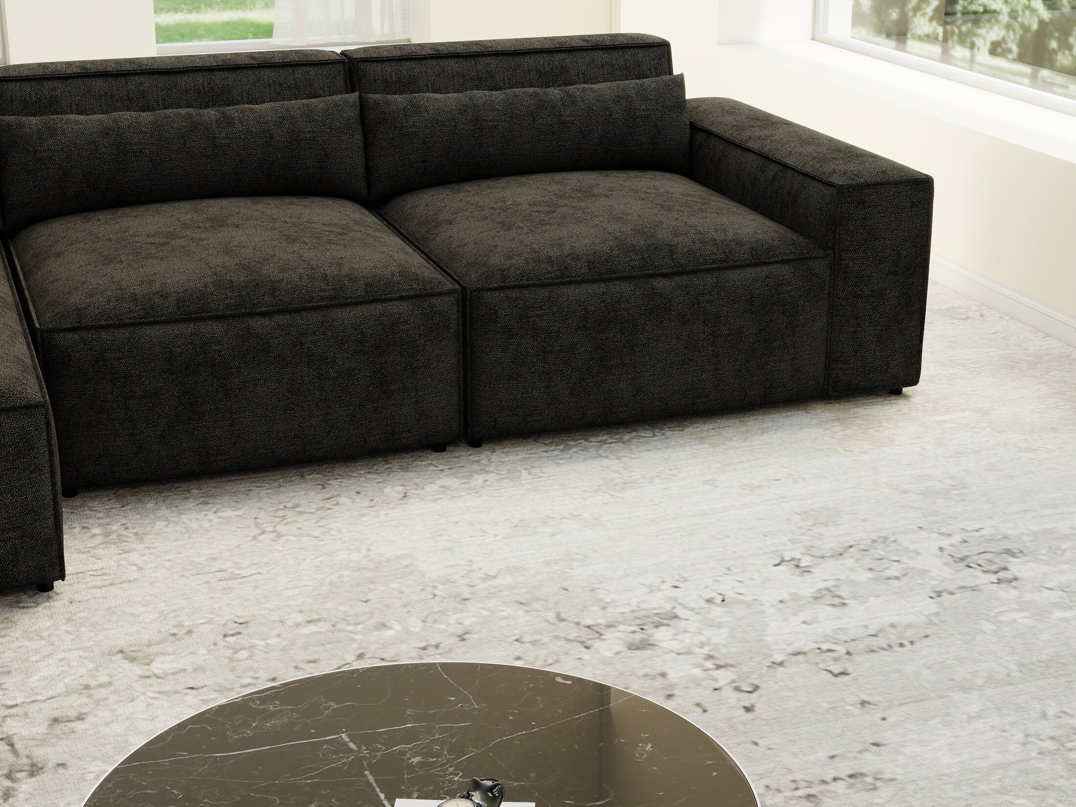 Colțar dumonde cu sezut confortabil din spuma HR, Marvelo XL Enjoy Black 366x175 cm