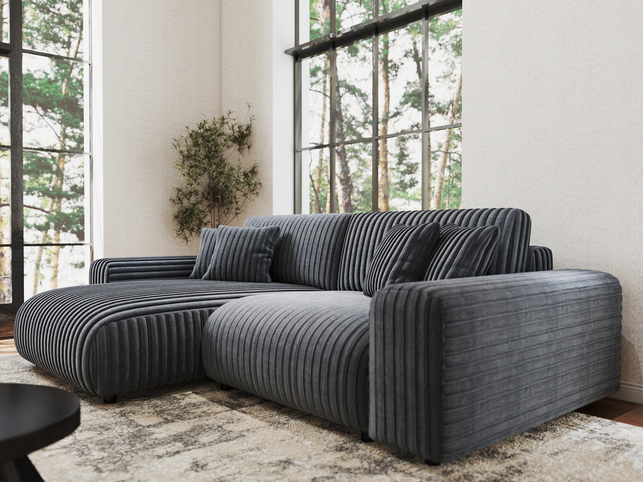 Colțar extensibil dumonde cu ladă de depozitare si sezut confortabil din spuma HR, Sarina Ambience Gri 255x168 cm