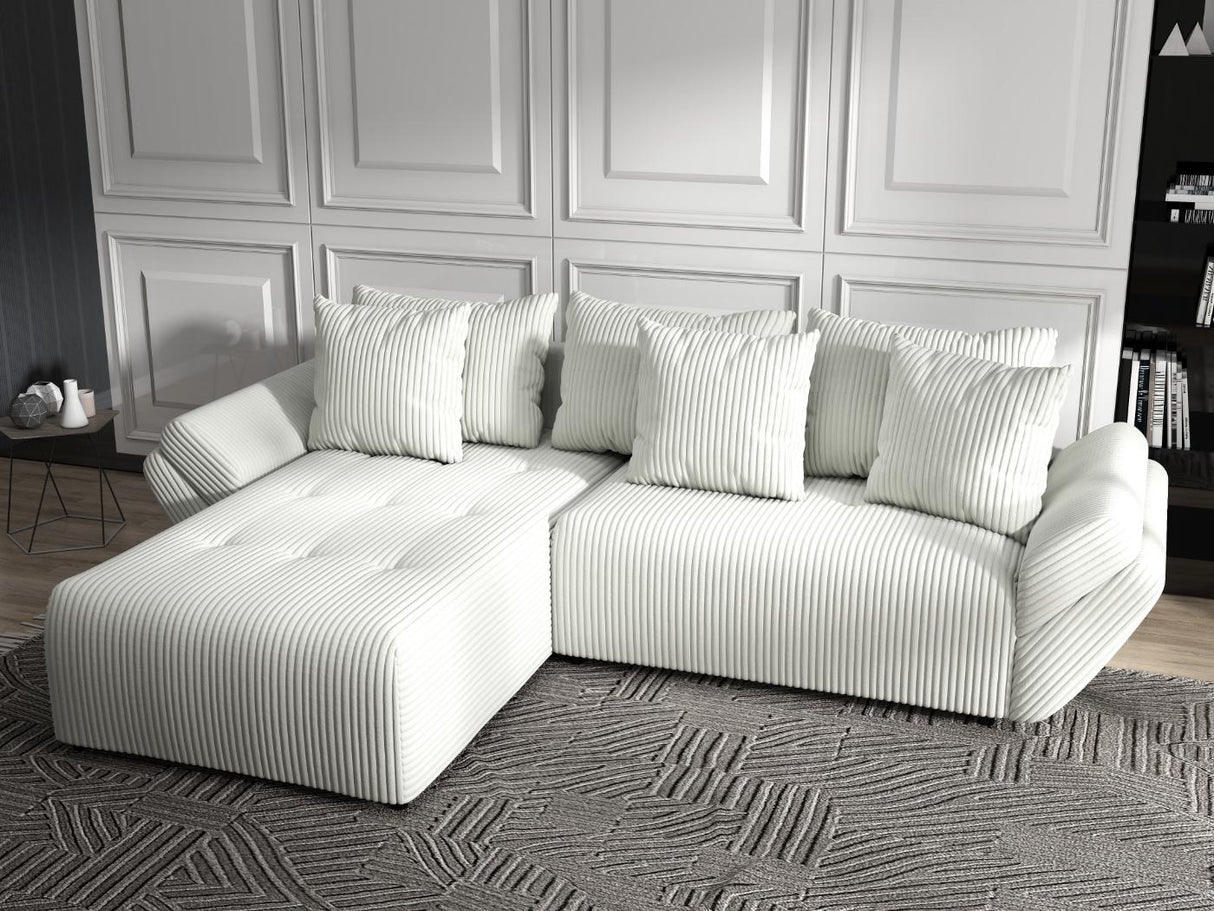 Colțar extensibil dumonde cu ladă de depozitare si sezut confortabil din spuma HR, Berlin Ambience Alb 280x185 cm Fabrica