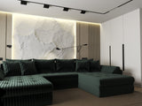 Colțar extensibil dumonde cu ladă de depozitare si sezut confortabil din spuma HR, Loana U Verde Ambience 355x185 cm Fabrica