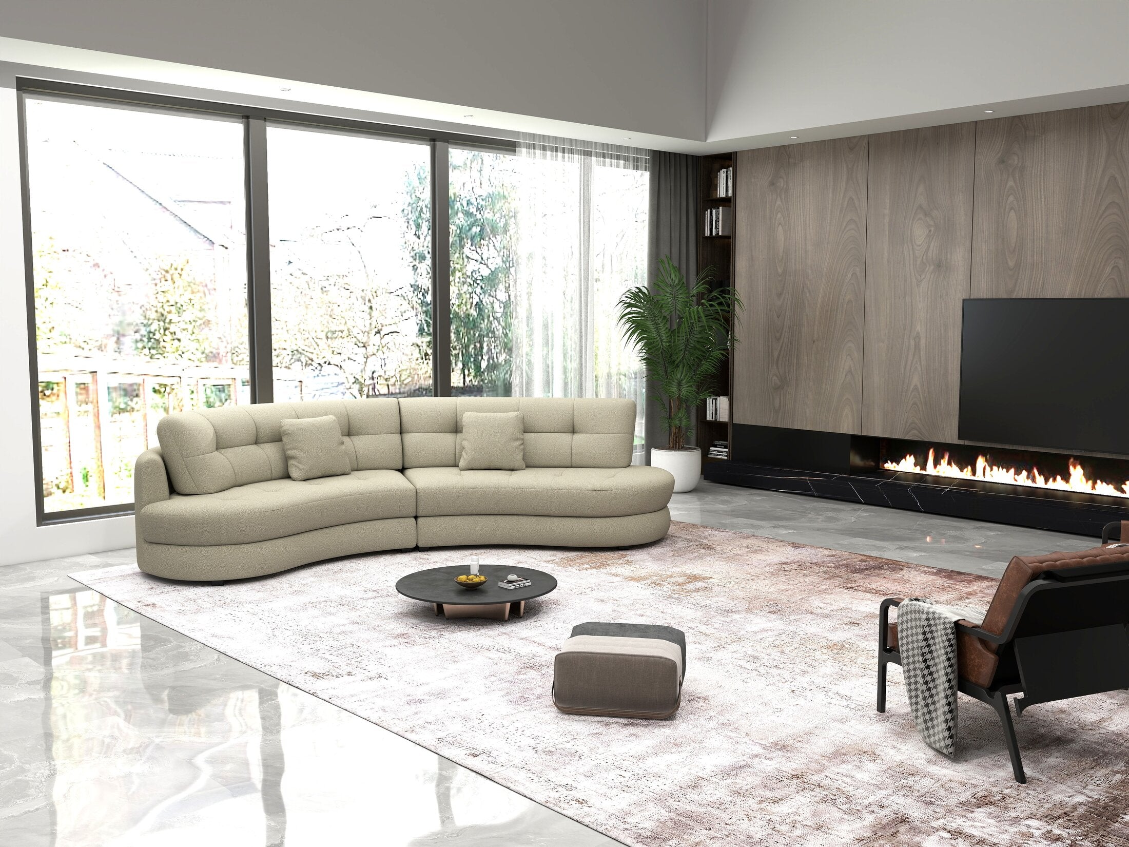 Canapea semirotunda dumonde cu șezut confortabil din spumă HR, Roma  Enjoy Bej 300x160 cm