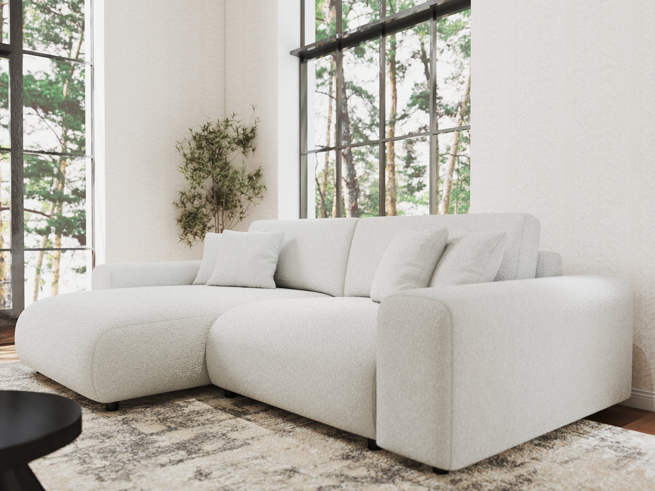 Colțar extensibil dumonde cu ladă de depozitare si sezut confortabil din spuma HR, Sarina Euphoria Alb 255x168 cm