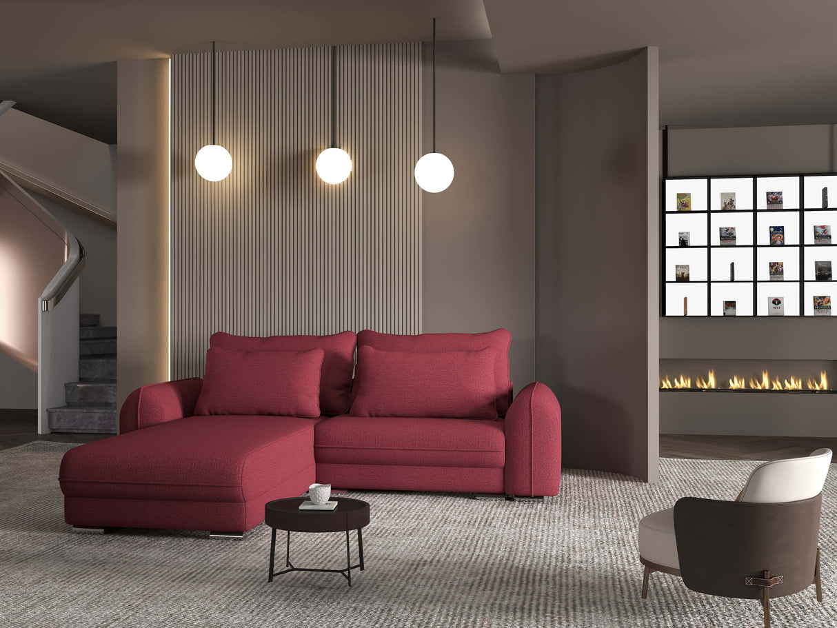 Colțar extensibil dumonde cu ladă de depozitare si sezut confortabil din spuma HR, Denver Enjoy Rosu 275x185 cm Fabrica