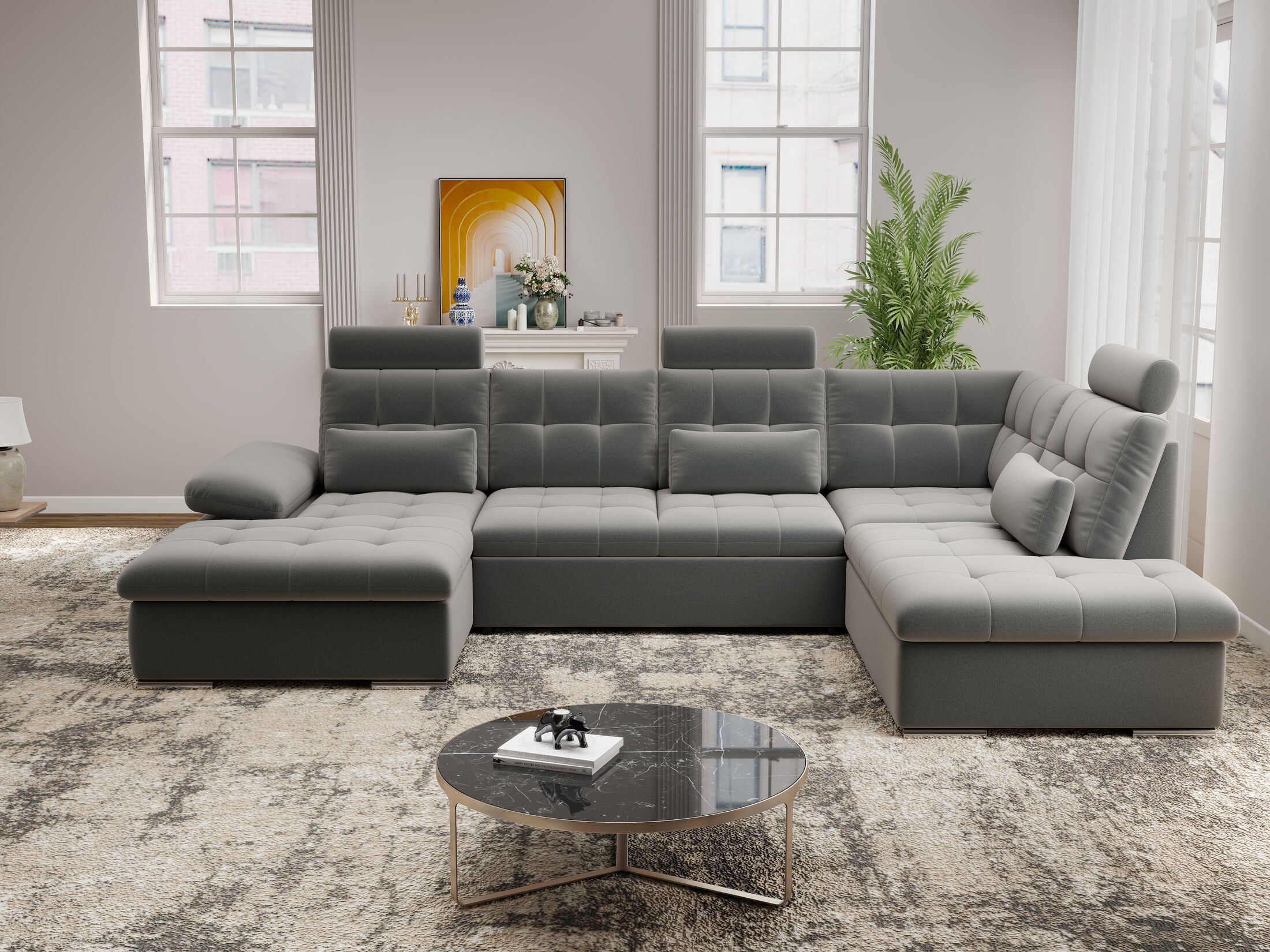 Colțar extensibil dumonde cu ladă de depozitare și șezut confortabil din spumă HR, Merkur U Royal Antracit 324x218 cm