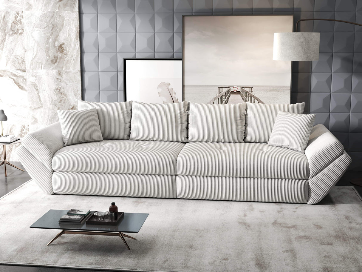 Canapea extensibilă dumonde cu ladă de depozitare si sezut confortabil din spuma HR, Loana Zoom Bej 300x100 cm Fabrica