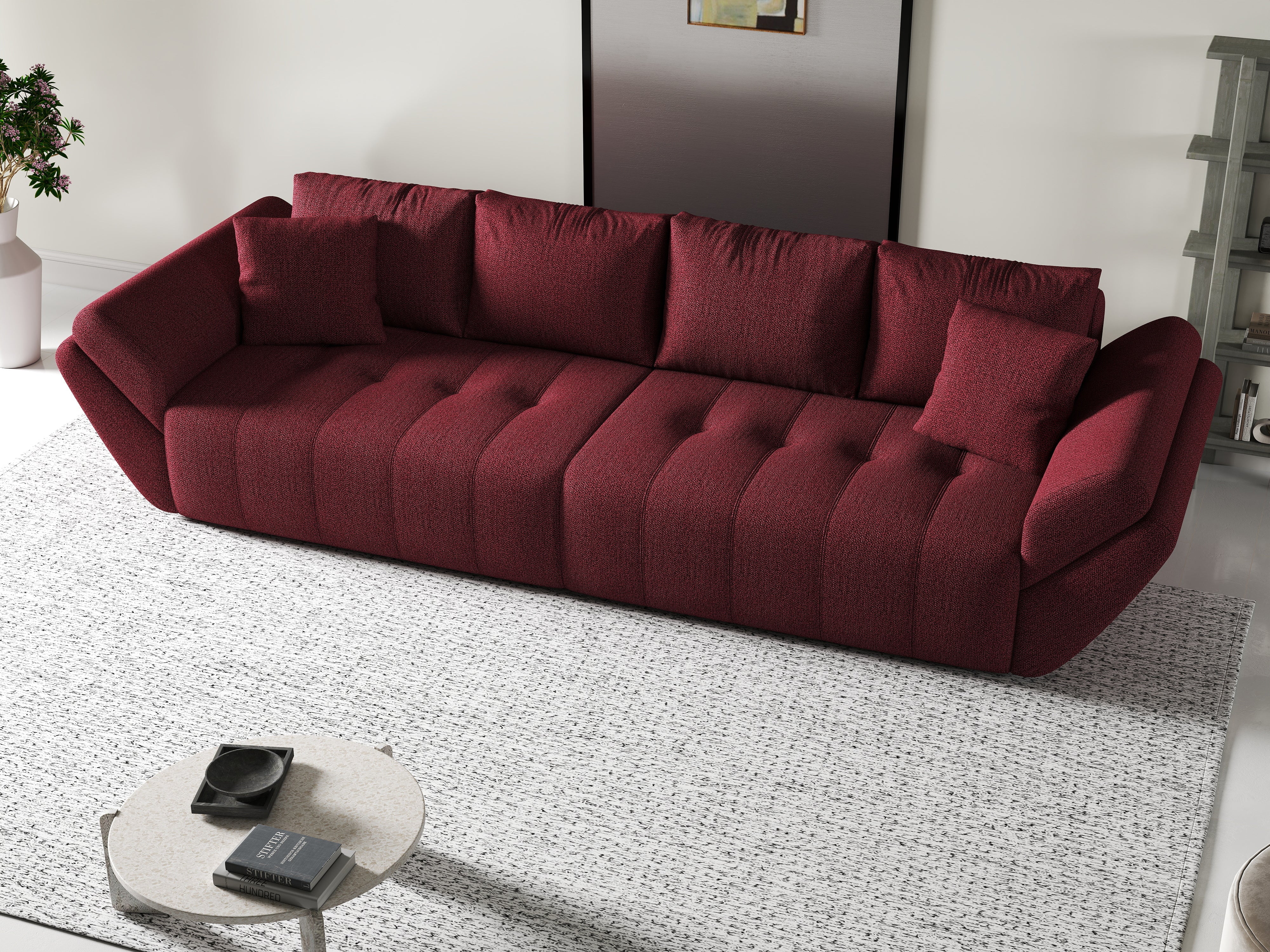 Canapea extensibilă dumonde cu ladă de depozitare si sezut confortabil din spuma HR, Berlin Enjoy Red 300x100 cm Fabrica