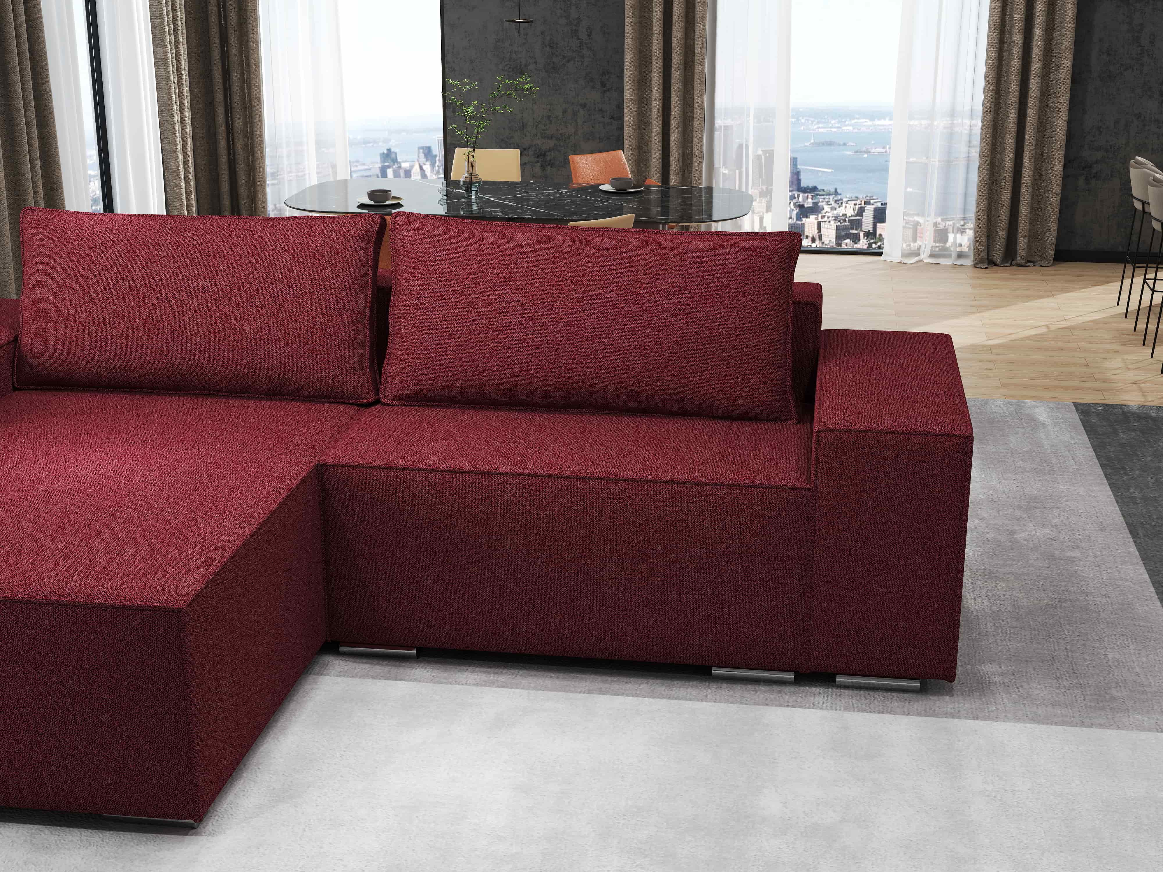 Colțar extensibil dumonde cu ladă de depozitare si sezut confortabil din spuma HR, Dream Enjoy Rosu 290x185 cm Fabrica