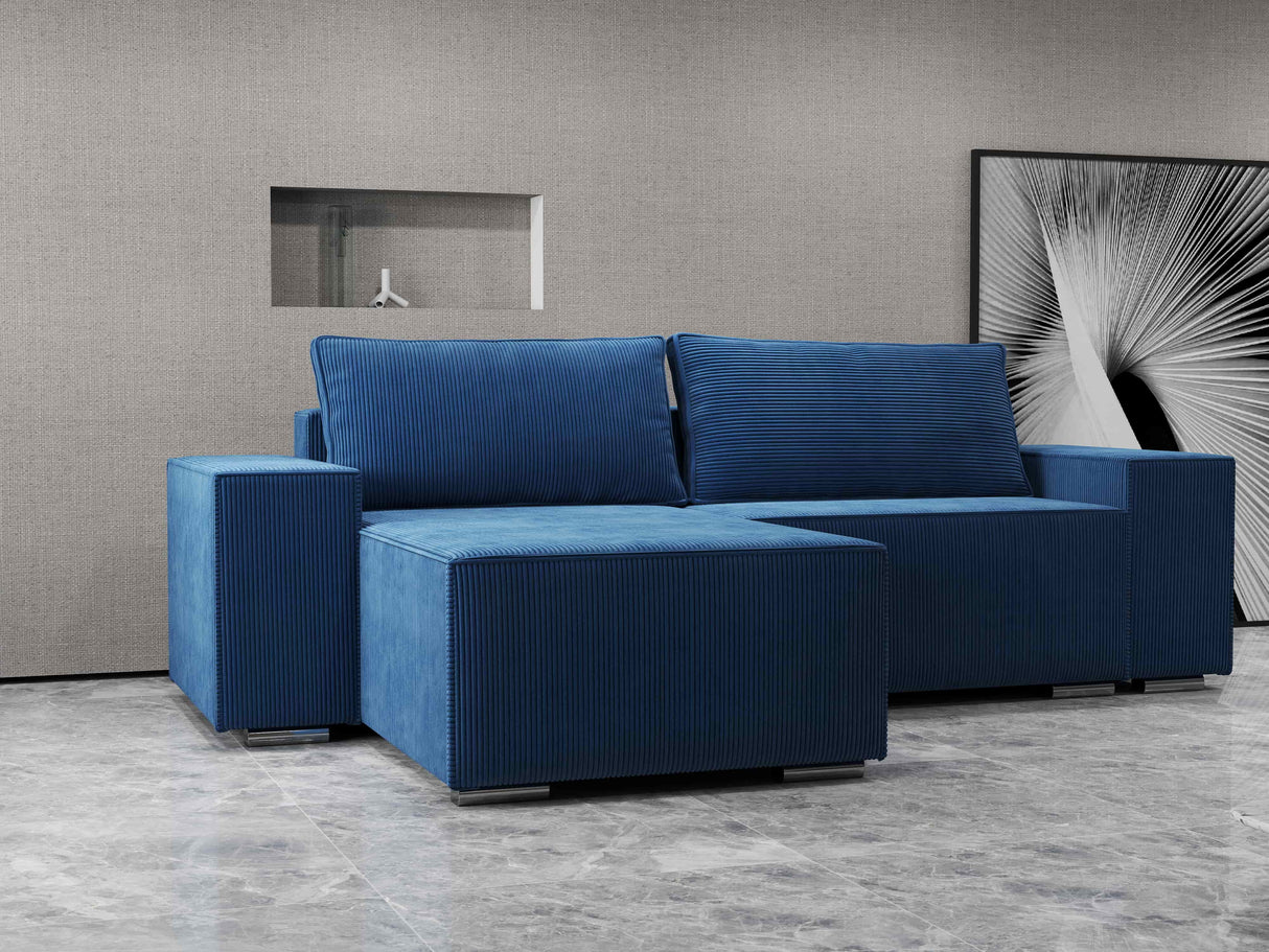 Colțar extensibil dumonde cu ladă de depozitare si sezut confortabil din spuma HR, Dream Zoom Albastru 290x185 cm Fabrica