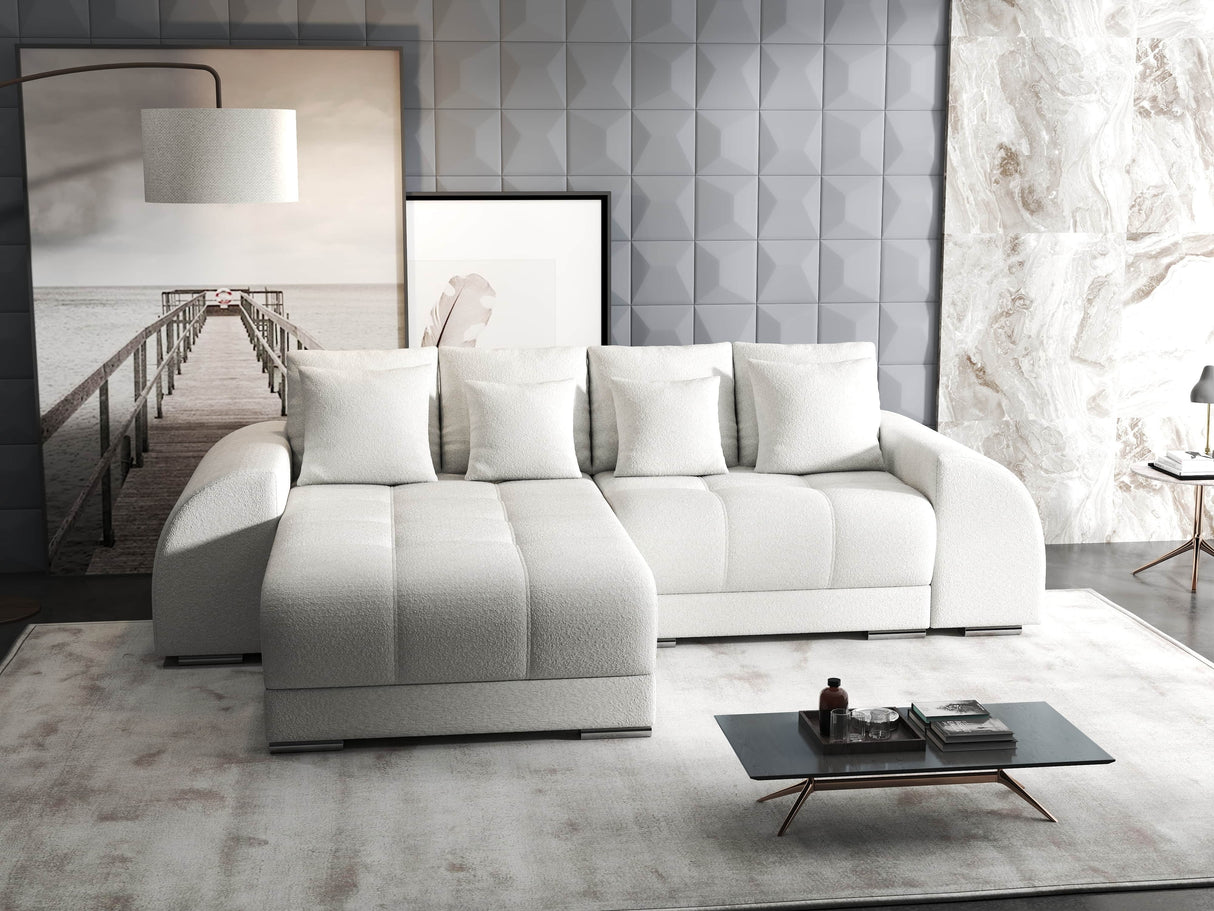Colțar extensibil dumonde cu ladă de depozitare si sezut confortabil din spuma HR, Verona Euphoria Alb 290x185 cm Fabrica
