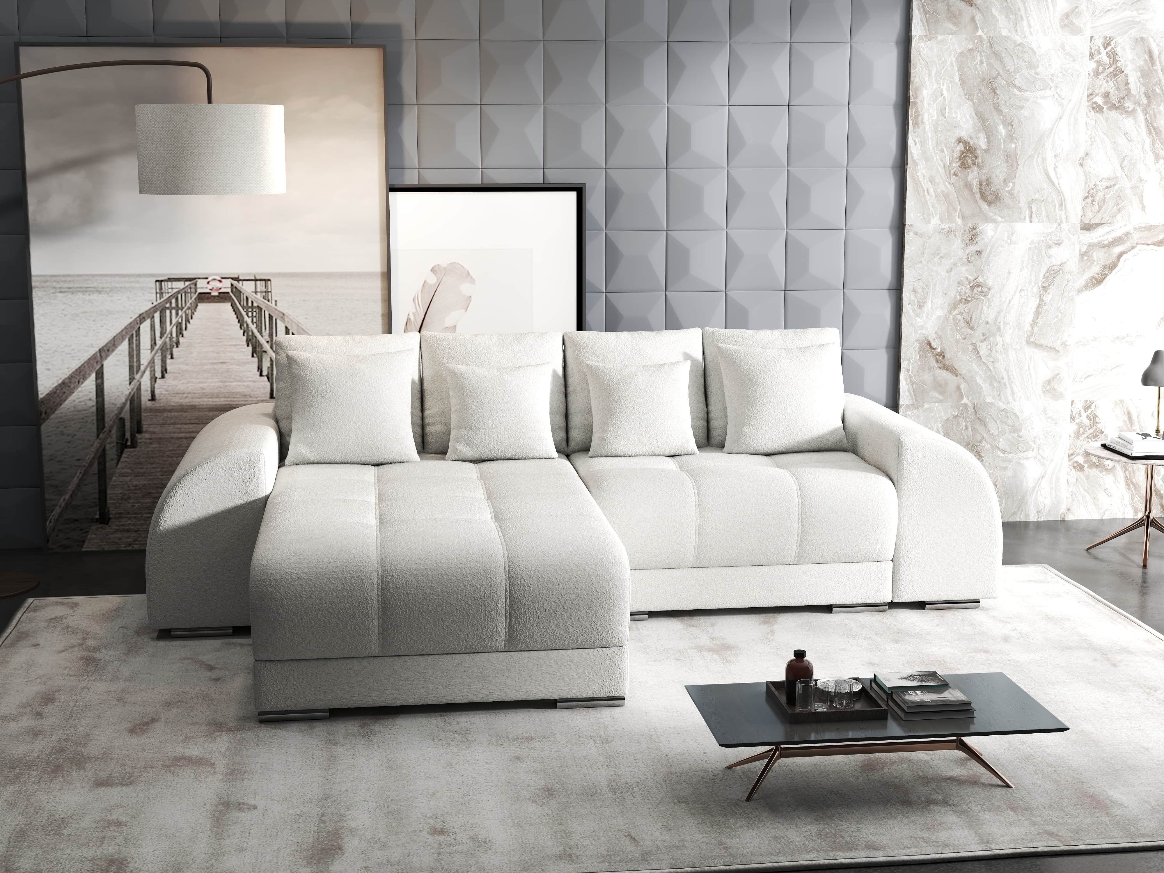 Colțar extensibil dumonde cu ladă de depozitare si sezut confortabil din spuma HR, Verona Euphoria Alb 290x185 cm Fabrica