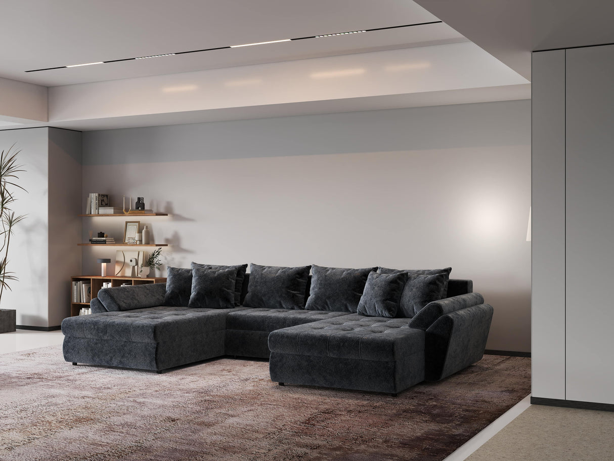 Colțar extensibil dumonde cu ladă de depozitare si sezut confortabil din spuma HR, Loana U Gray Euphoria 355x185 cm Fabrica