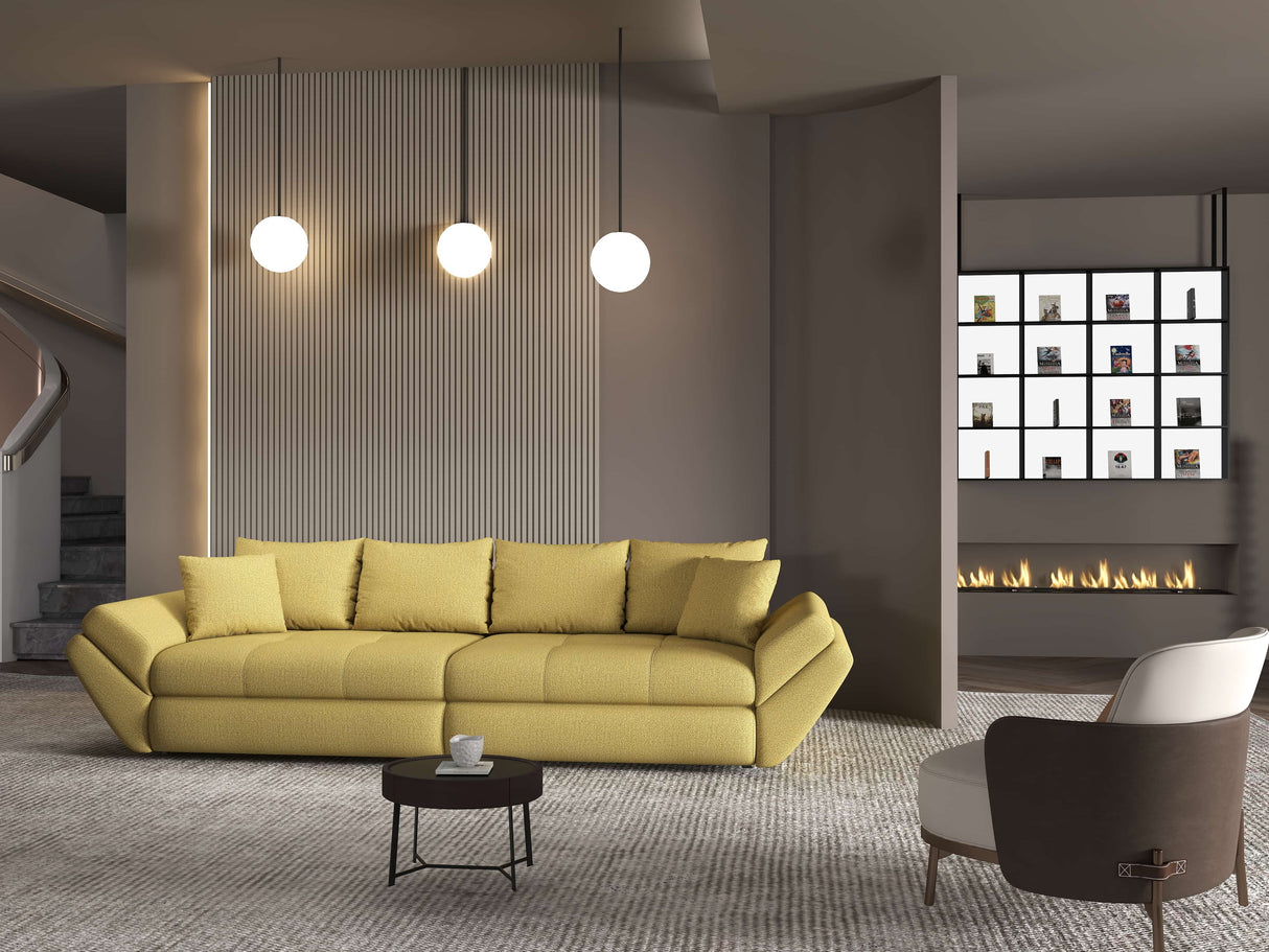 Canapea extensibilă dumonde cu ladă de depozitare si sezut confortabil din spuma HR, Loana Enjoy Melon 300x100 cm Fabrica