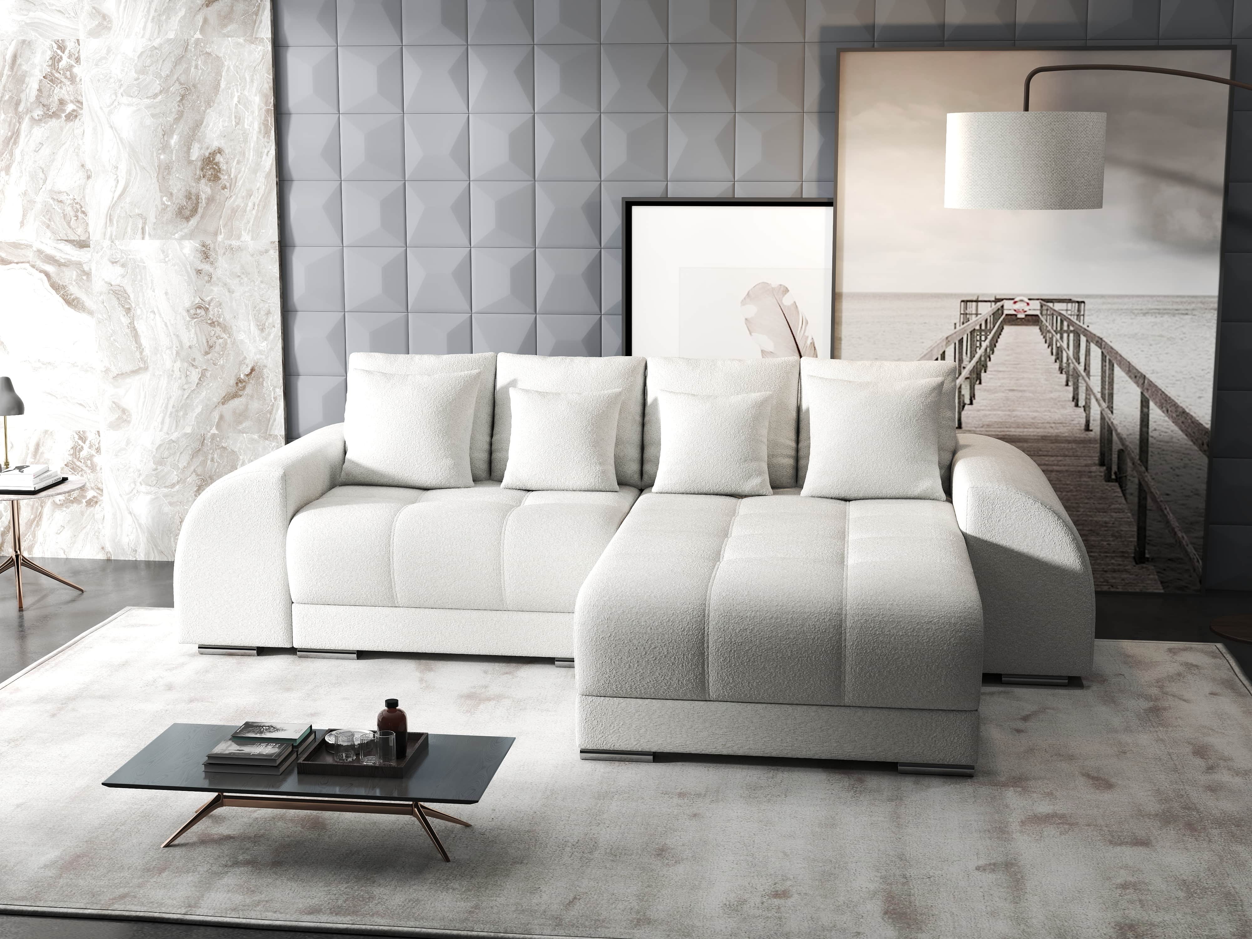 Colțar extensibil dumonde cu ladă de depozitare si sezut confortabil din spuma HR, Verona Euphoria Alb II 290x185 cm Fabrica