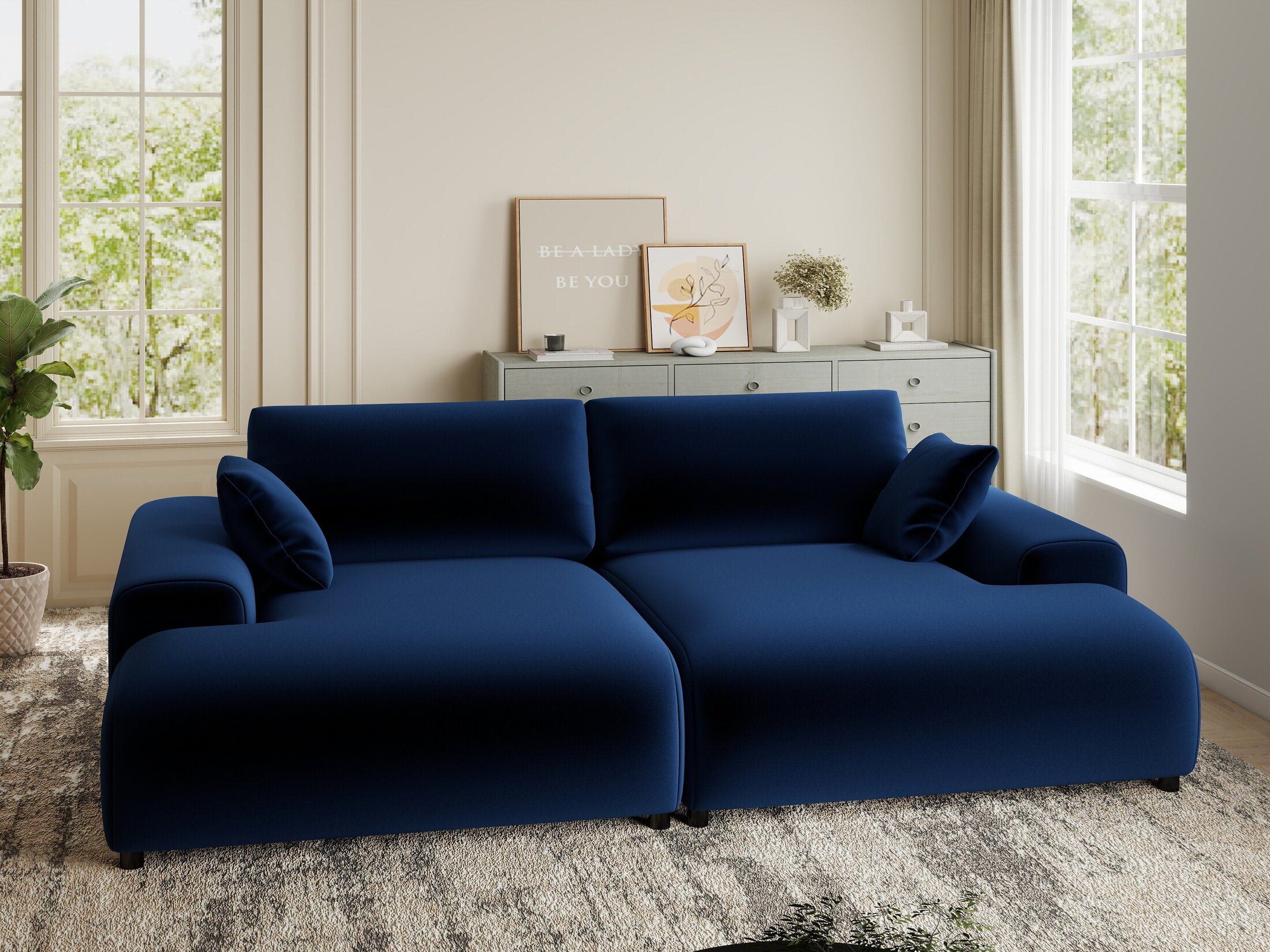 Canapea dumonde cu sezut confortabil din spuma HR, Hudson Royal Albastru Navy 237x144 cm