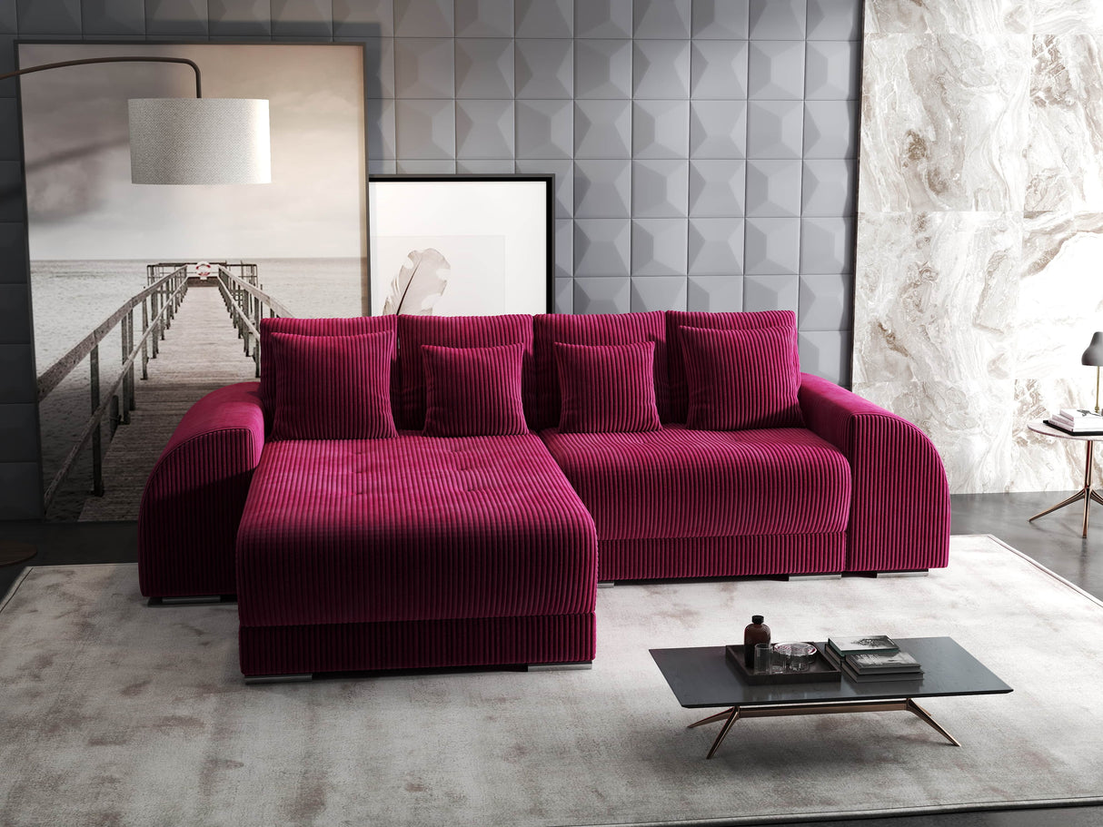 Colțar extensibil dumonde cu ladă de depozitare si sezut confortabil din spuma HR, Verona Zoom Rosu 290x185 cm Fabrica