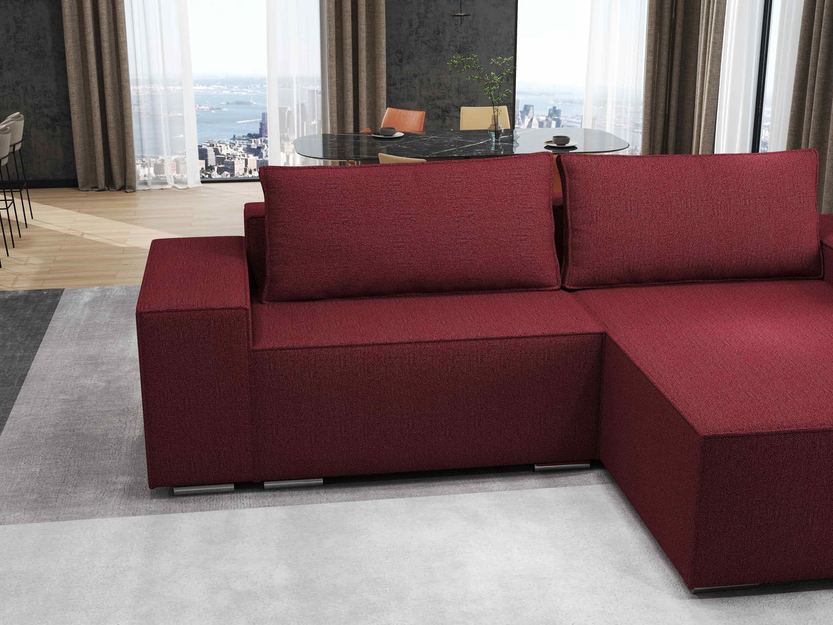 Colțar extensibil dumonde cu ladă de depozitare si sezut confortabil din spuma HR, Dream Enjoy Rosu 290x185 cm II Fabrica