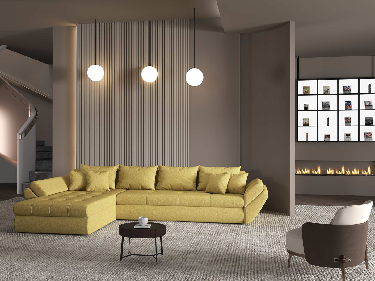 Colțar extensibil dumonde cu ladă de depozitare si sezut confortabil din spuma HR, Loana XL Enjoy Melon 335x185 cm Fabrica