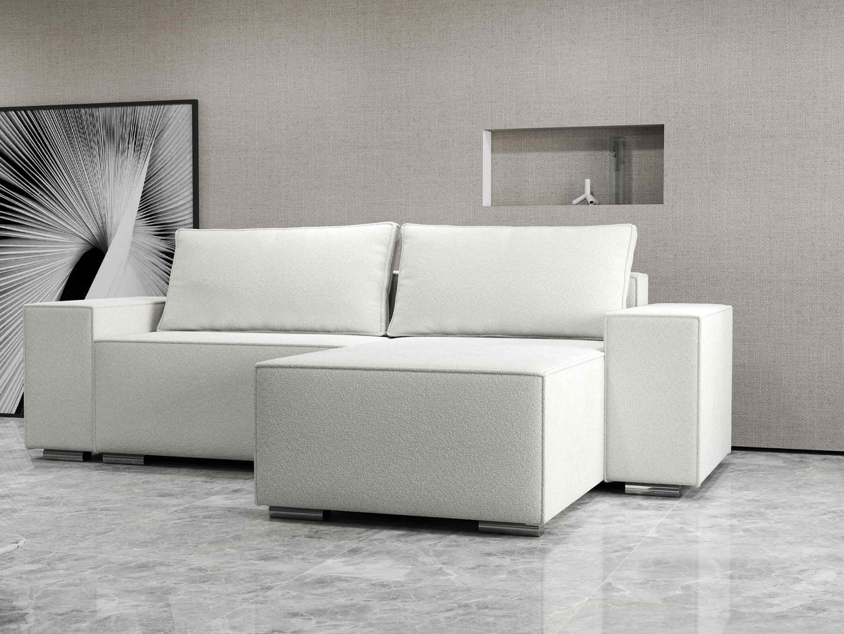 Colțar extensibil dumonde cu ladă de depozitare si sezut confortabil din spuma HR, Dream Euphoria Alb 290x185 cm II Fabrica