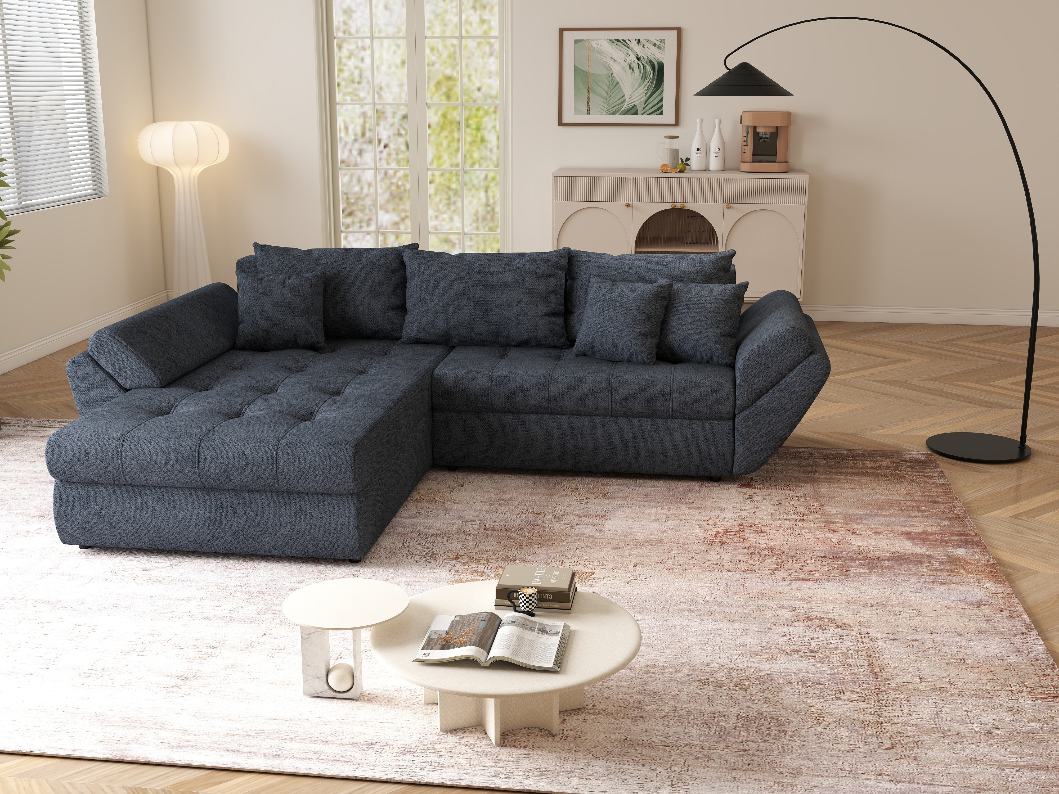 Colțar extensibil dumonde cu ladă de depozitare si sezut confortabil din spuma HR, Loana Antracit 270x185 cm Fabrica