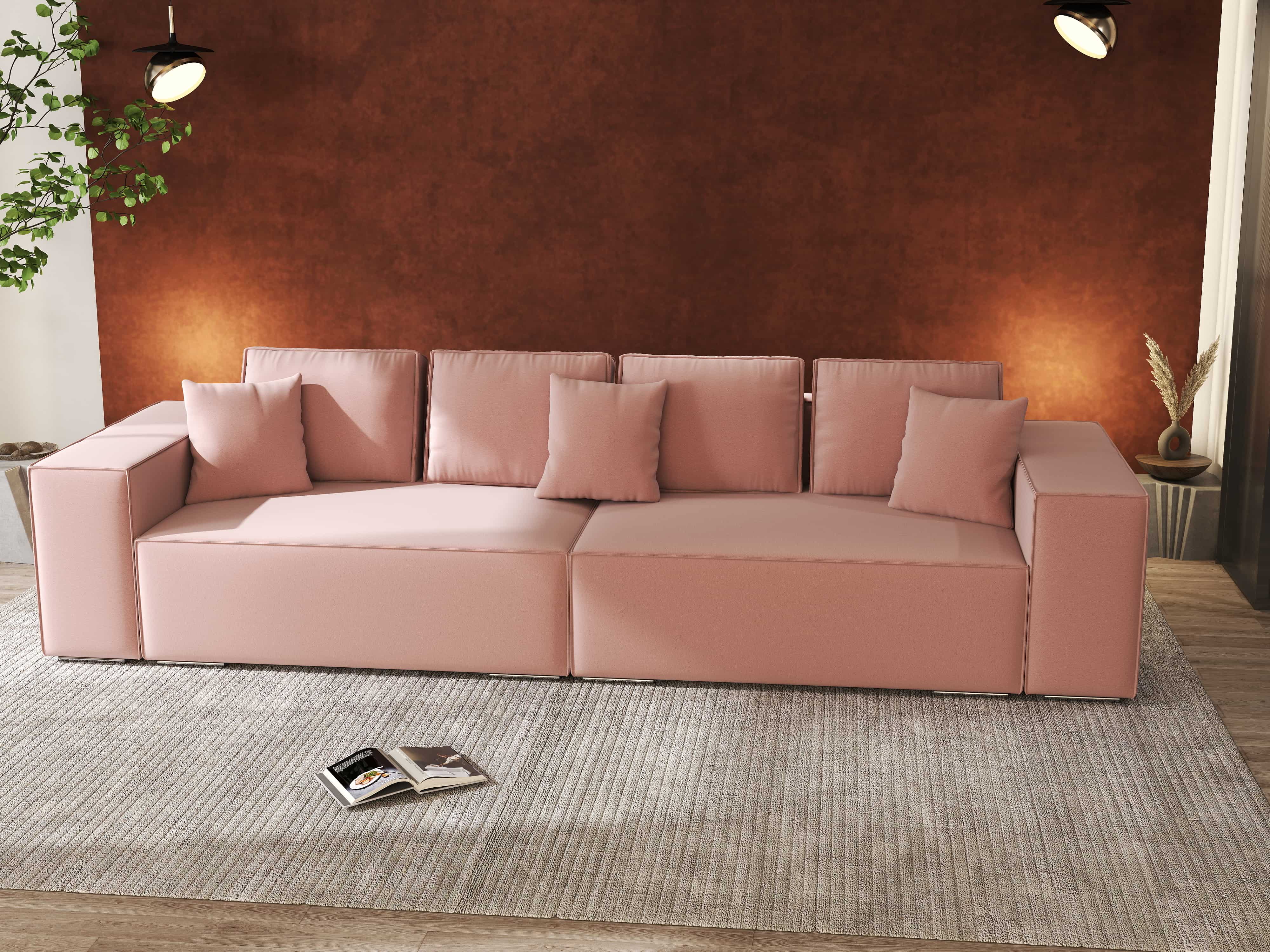 Canapea extensibilă dumonde cu ladă de depozitare si sezut confortabil din spuma HR, Dream Royal Roz 310x100 cm Fabrica